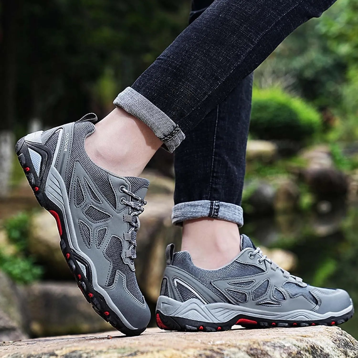 Couple Outdoor Walking Mountaineering Boots, Rubber Sole Breathable Mesh Ankle Shoes, Hiking Boots, Anti Slip Hiking Shoes, Muddy Wading Plush Hiking Shoes