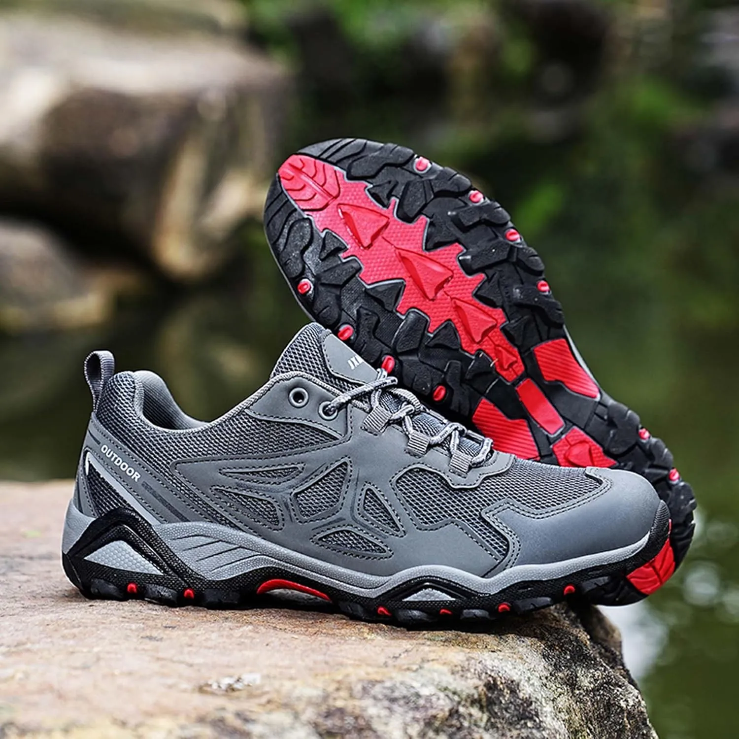 Couple Outdoor Walking Mountaineering Boots, Rubber Sole Breathable Mesh Ankle Shoes, Hiking Boots, Anti Slip Hiking Shoes, Muddy Wading Plush Hiking Shoes