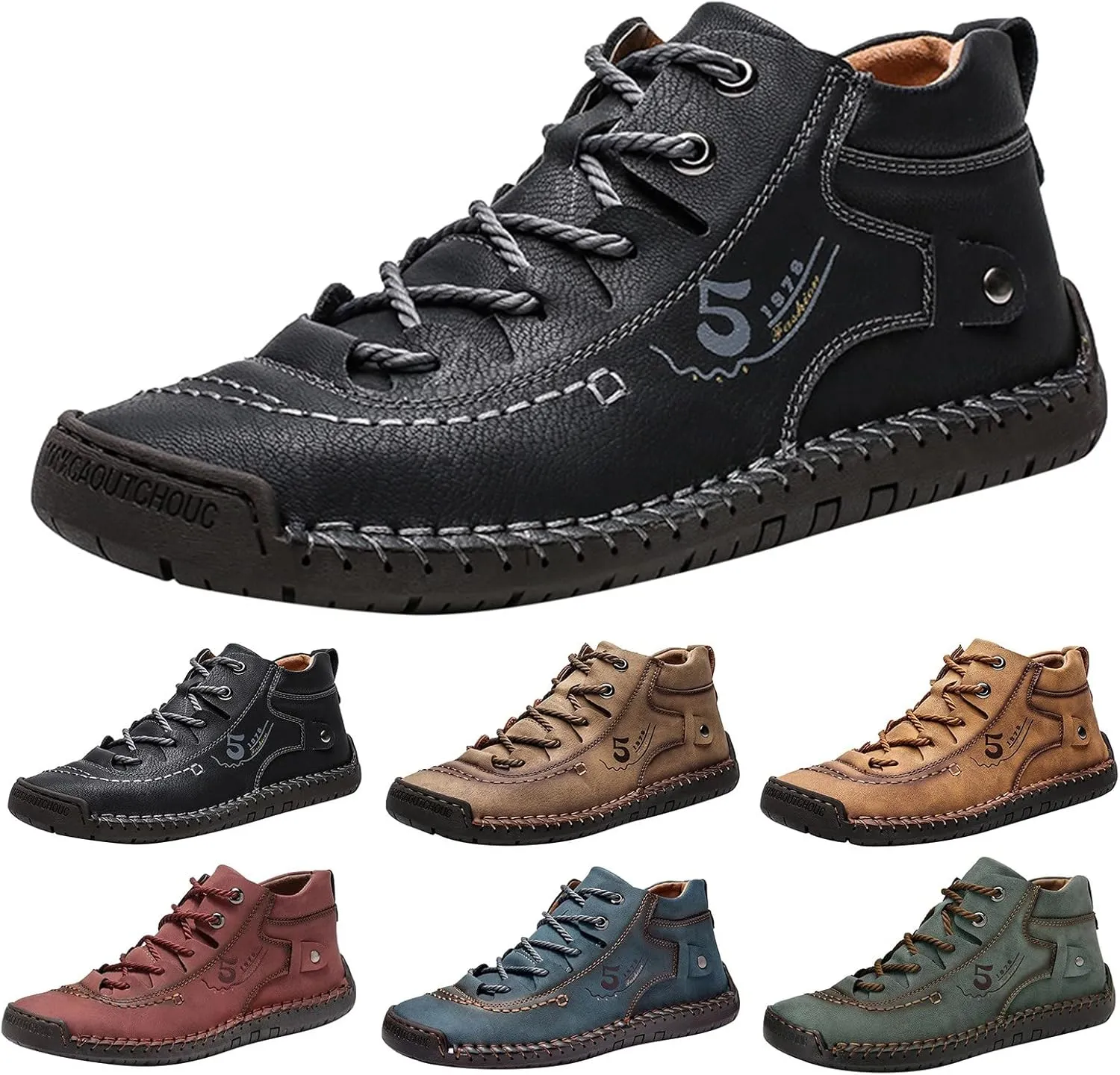 Dress Shoe Laces Men Leather Fashion Summer and Autumn Men Leather Shoes Flat Soft Bottom Comfortable Mid Top Lace Up Casual Men's Handmade Leather Custom Shoes (Blue, 8)