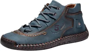 Dress Shoe Laces Men Leather Fashion Summer and Autumn Men Leather Shoes Flat Soft Bottom Comfortable Mid Top Lace Up Casual Men's Handmade Leather Custom Shoes (Blue, 8)
