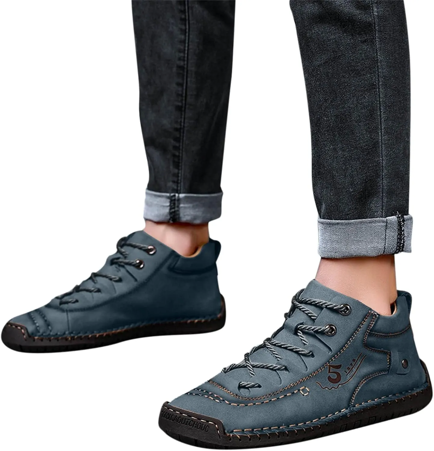 Dress Shoe Laces Men Leather Fashion Summer and Autumn Men Leather Shoes Flat Soft Bottom Comfortable Mid Top Lace Up Casual Men's Handmade Leather Custom Shoes (Blue, 8)