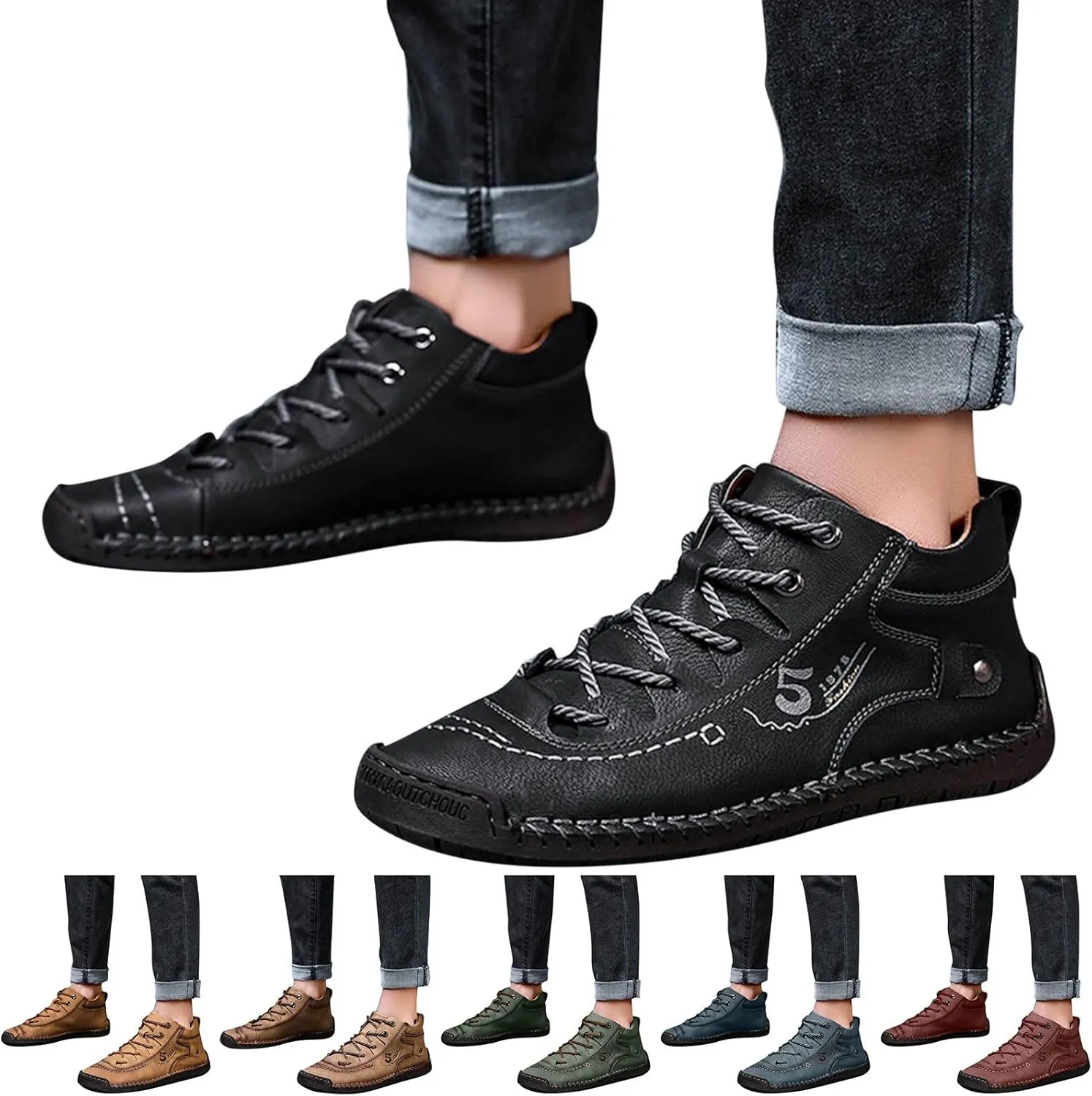 Dress Shoe Laces Men Leather Fashion Summer and Autumn Men Leather Shoes Flat Soft Bottom Comfortable Mid Top Lace Up Casual Men's Handmade Leather Custom Shoes (Blue, 8)