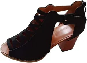 Eduavar Sandals for Women Casual Summer, Heeled Sandals for Women Dressy Fashion Chunky Low Heel Sandals Boots with Buckle
