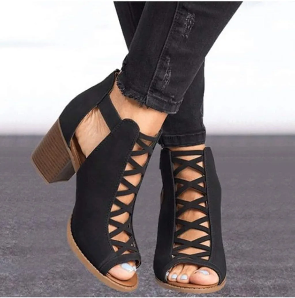 Eduavar Sandals for Women Casual Summer, Heeled Sandals for Women Dressy Fashion Chunky Low Heel Sandals Boots with Buckle