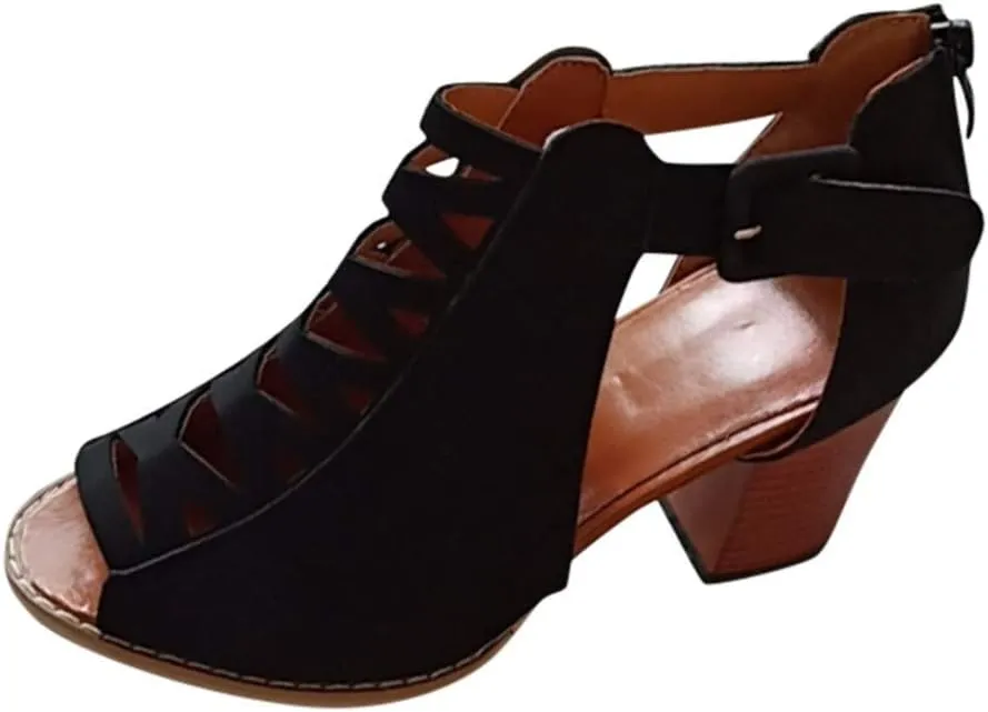 Eduavar Sandals for Women Casual Summer, Heeled Sandals for Women Dressy Fashion Chunky Low Heel Sandals Boots with Buckle