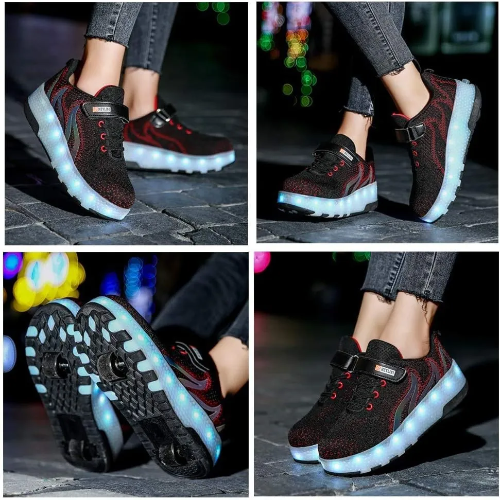 EEUK Roller Skate Shoes for Kids, USB Rechargeable Led Light Up Wheel Shoes Chargeable Double Wheeled Sneaker Fashion Retractable Skate Shoes Girl Skating Beginners Gift
