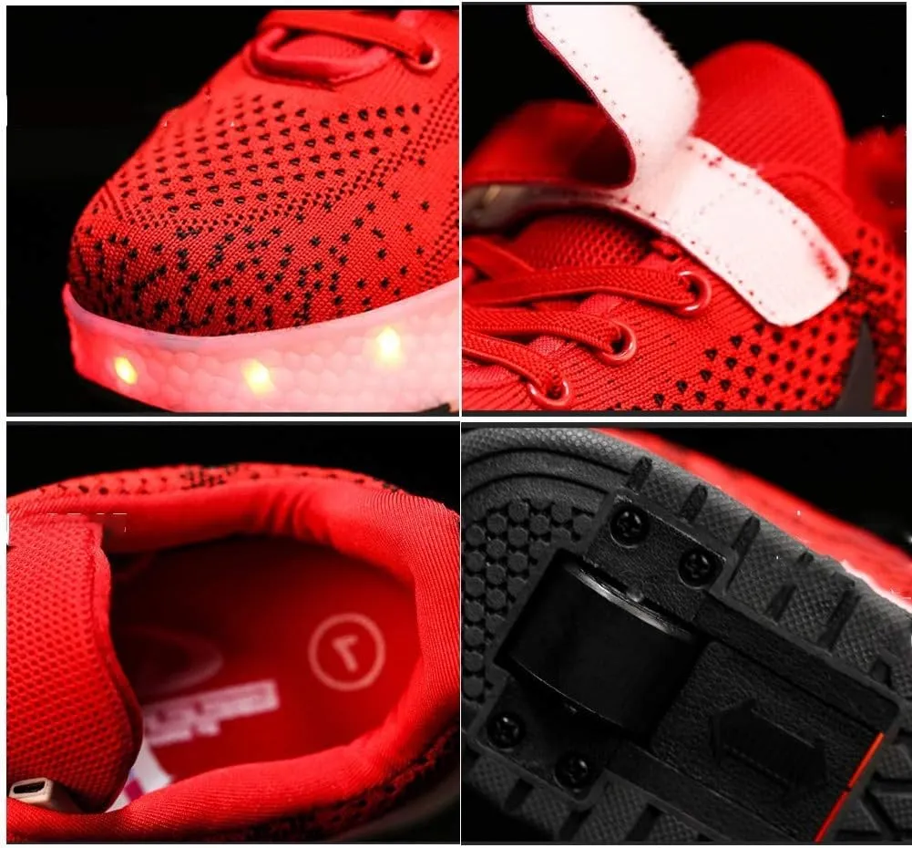 EEUK Roller Skate Shoes for Kids, USB Rechargeable Led Light Up Wheel Shoes Chargeable Double Wheeled Sneaker Fashion Retractable Skate Shoes Girl Skating Beginners Gift