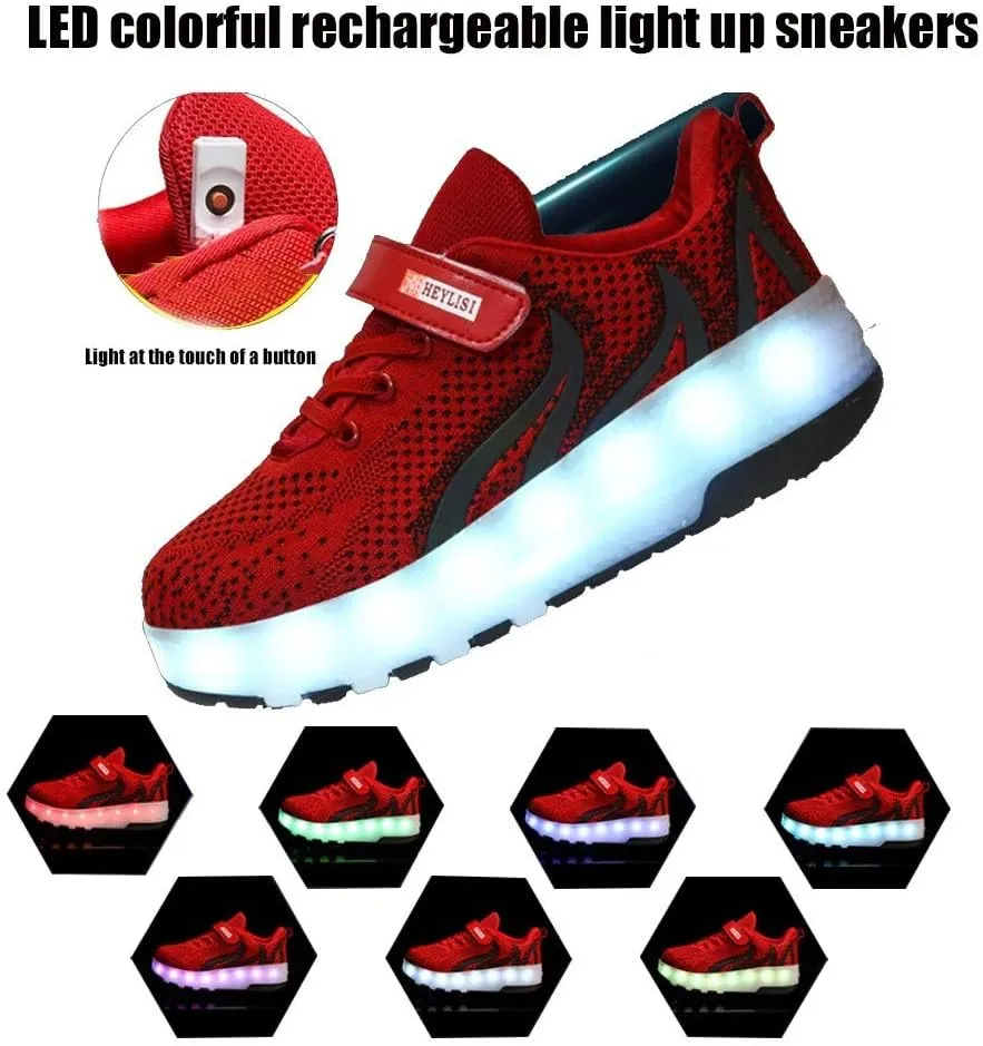 EEUK Roller Skate Shoes for Kids, USB Rechargeable Led Light Up Wheel Shoes Chargeable Double Wheeled Sneaker Fashion Retractable Skate Shoes Girl Skating Beginners Gift