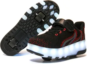 EEUK Roller Skate Shoes for Kids, USB Rechargeable Led Light Up Wheel Shoes Chargeable Double Wheeled Sneaker Fashion Retractable Skate Shoes Girl Skating Beginners Gift