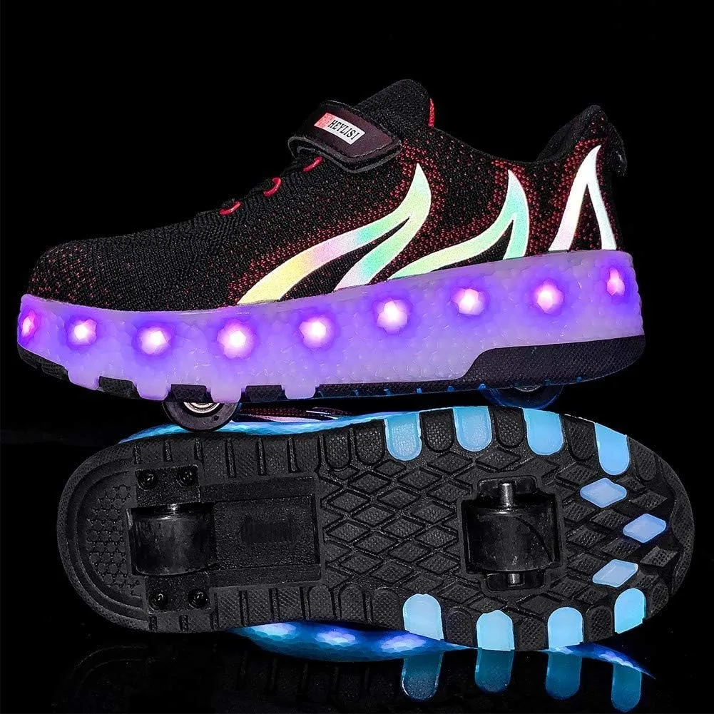 EEUK Roller Skate Shoes for Kids, USB Rechargeable Led Light Up Wheel Shoes Chargeable Double Wheeled Sneaker Fashion Retractable Skate Shoes Girl Skating Beginners Gift