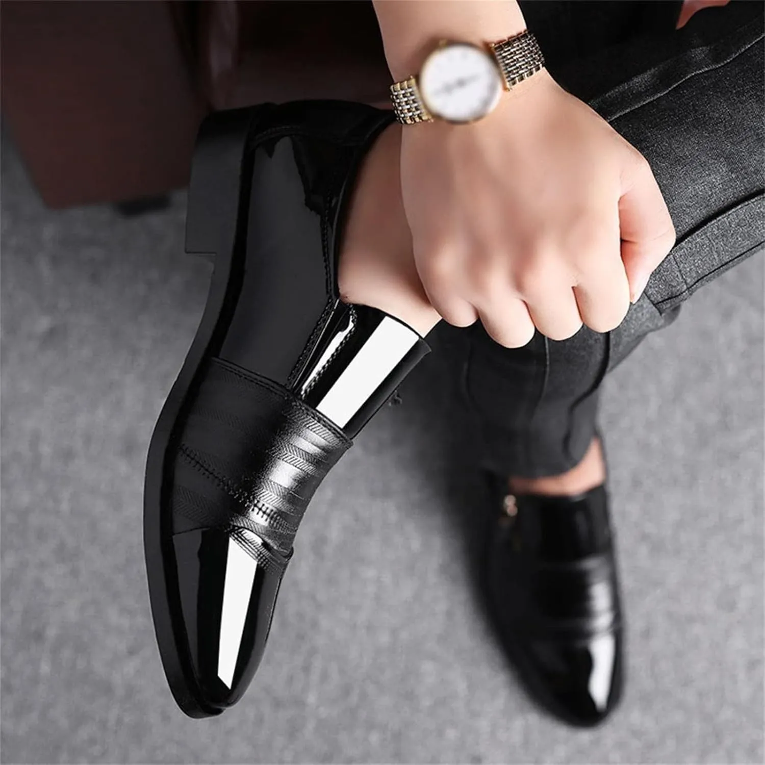 Fake Leather Shoes for Men Classical Style Men's Breathable Hollow Business Casual Pointed Shoes Mens Leather Athletic Shoes