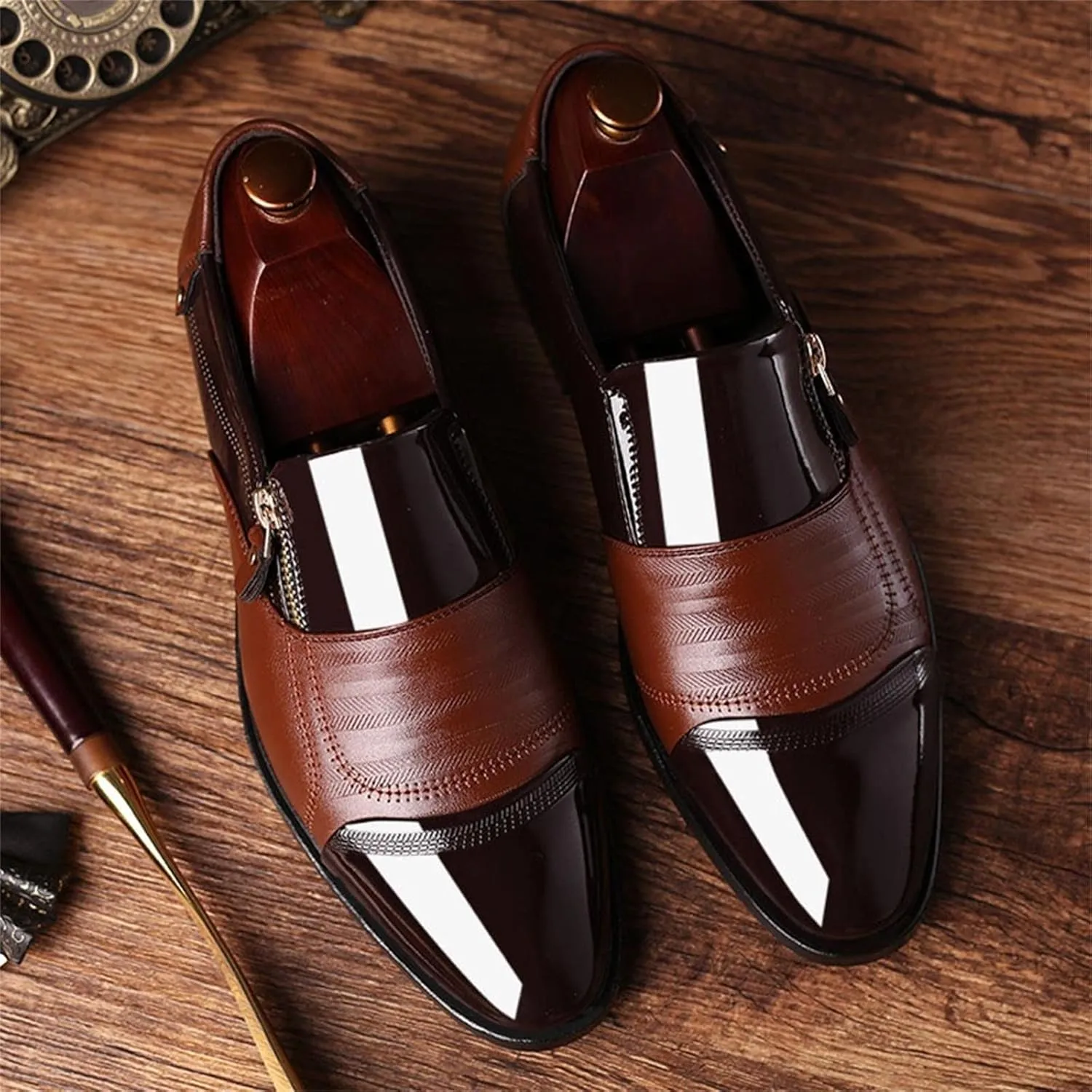 Fake Leather Shoes for Men Classical Style Men's Breathable Hollow Business Casual Pointed Shoes Mens Leather Athletic Shoes
