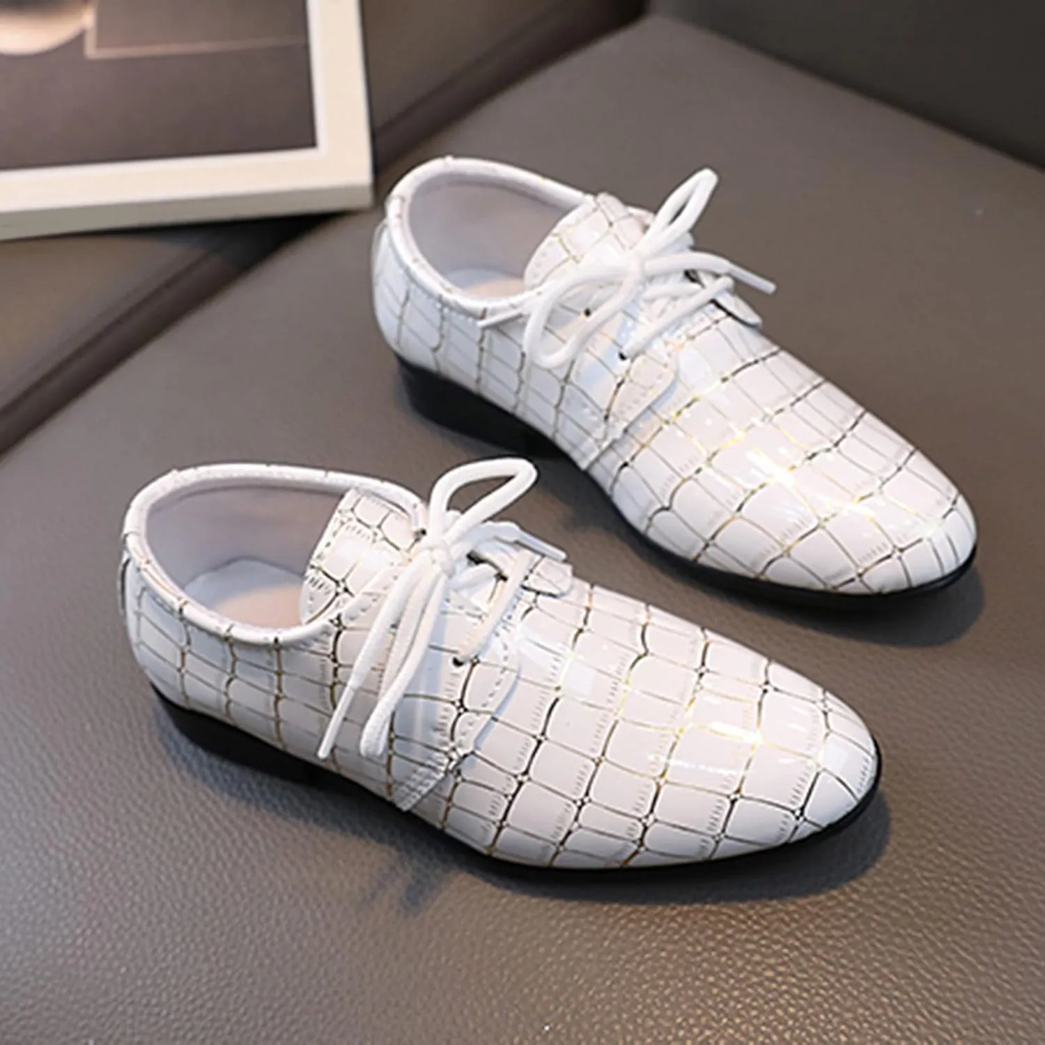 Fashion All Seasons Boys Leather Shoes Pointed Toe Low Heel Lace Up Leather Grain Comfortable Gifts for 3 Month Old