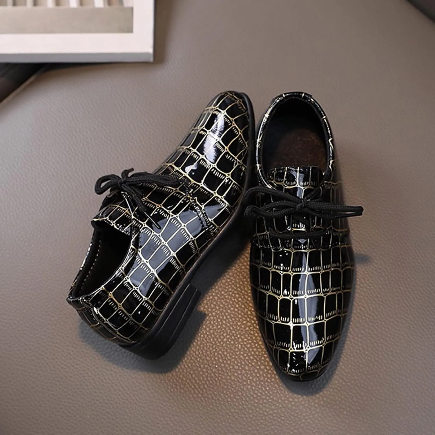 Fashion All Seasons Boys Leather Shoes Pointed Toe Low Heel Lace Up Leather Grain Comfortable Gifts for 3 Month Old