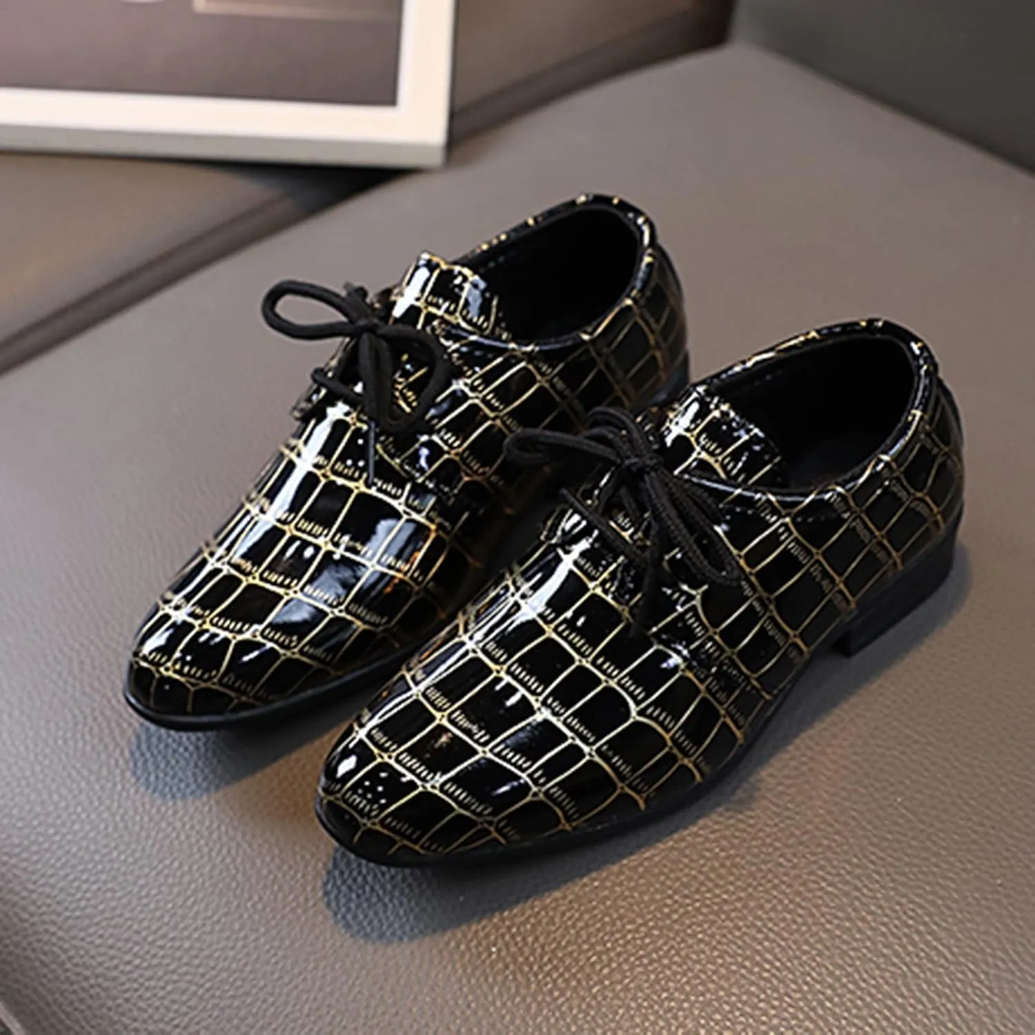 Fashion All Seasons Boys Leather Shoes Pointed Toe Low Heel Lace Up Leather Grain Comfortable Gifts for 3 Month Old