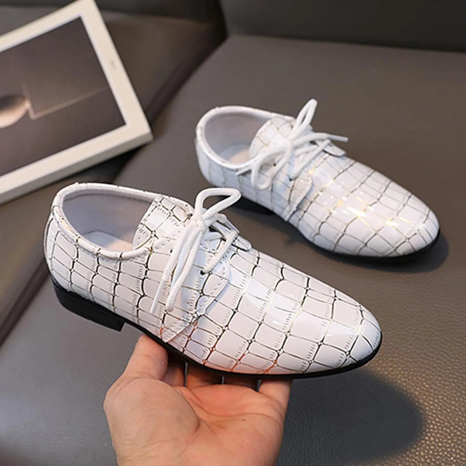 Fashion All Seasons Boys Leather Shoes Pointed Toe Low Heel Lace Up Leather Grain Comfortable Gifts for 3 Month Old