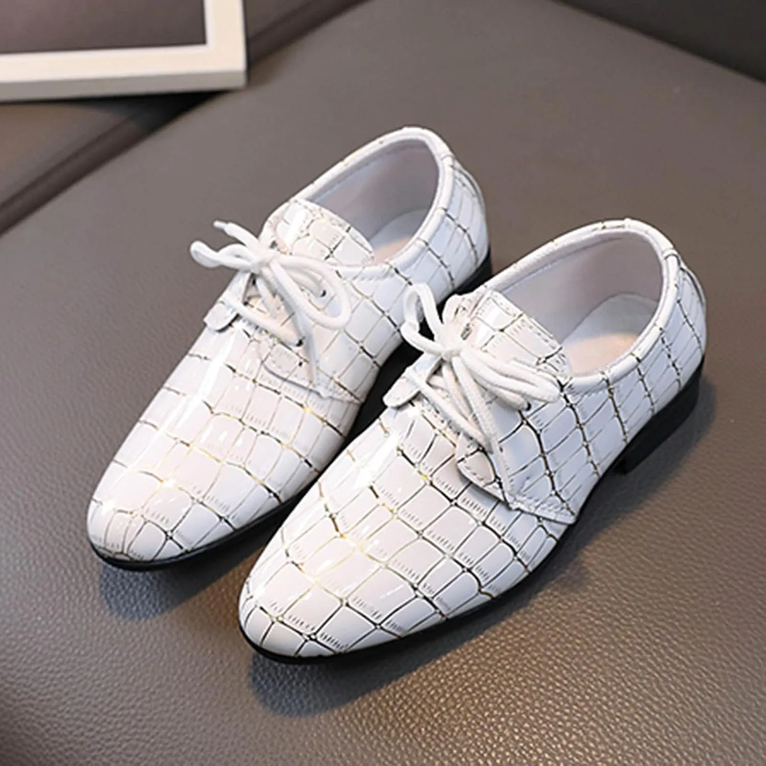 Fashion All Seasons Boys Leather Shoes Pointed Toe Low Heel Lace Up Leather Grain Comfortable Gifts for 3 Month Old