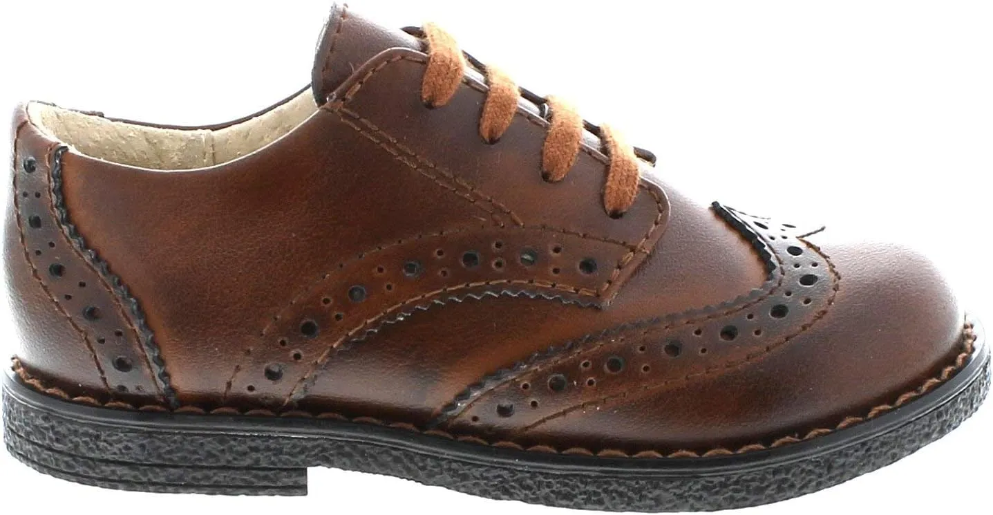 FOOTMATES Logan Lace-Up Leather Saddle Oxford Brogue Toddlers and Boys Dress Shoe with Wide Toe Box, Custom-Fit Insoles - for Toddlers and Little Kids, Ages 1-8
