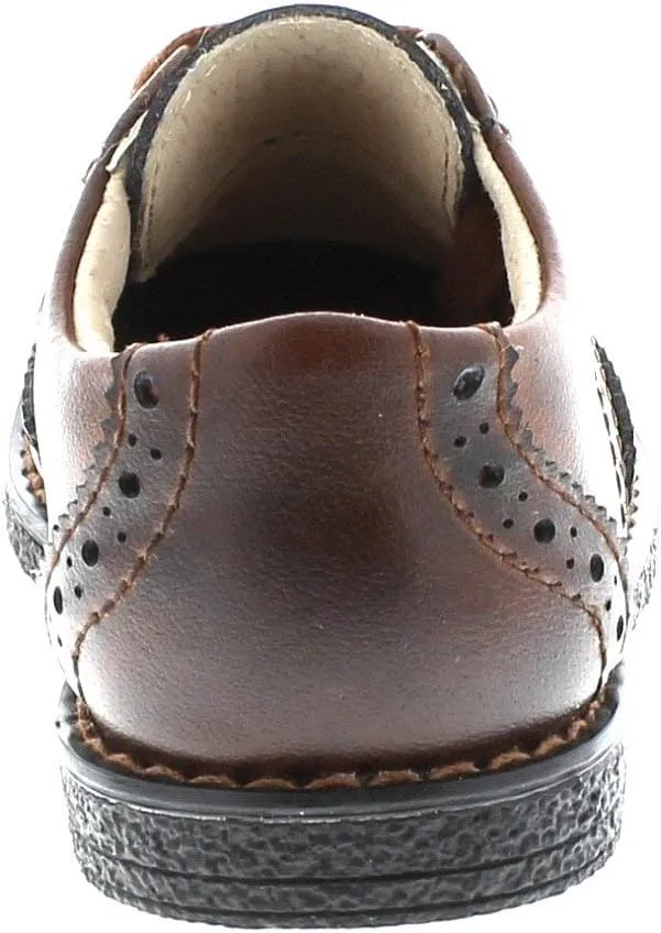 FOOTMATES Logan Lace-Up Leather Saddle Oxford Brogue Toddlers and Boys Dress Shoe with Wide Toe Box, Custom-Fit Insoles - for Toddlers and Little Kids, Ages 1-8
