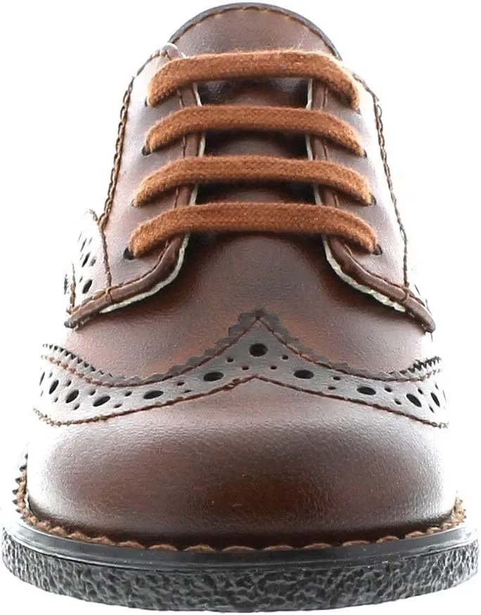 FOOTMATES Logan Lace-Up Leather Saddle Oxford Brogue Toddlers and Boys Dress Shoe with Wide Toe Box, Custom-Fit Insoles - for Toddlers and Little Kids, Ages 1-8