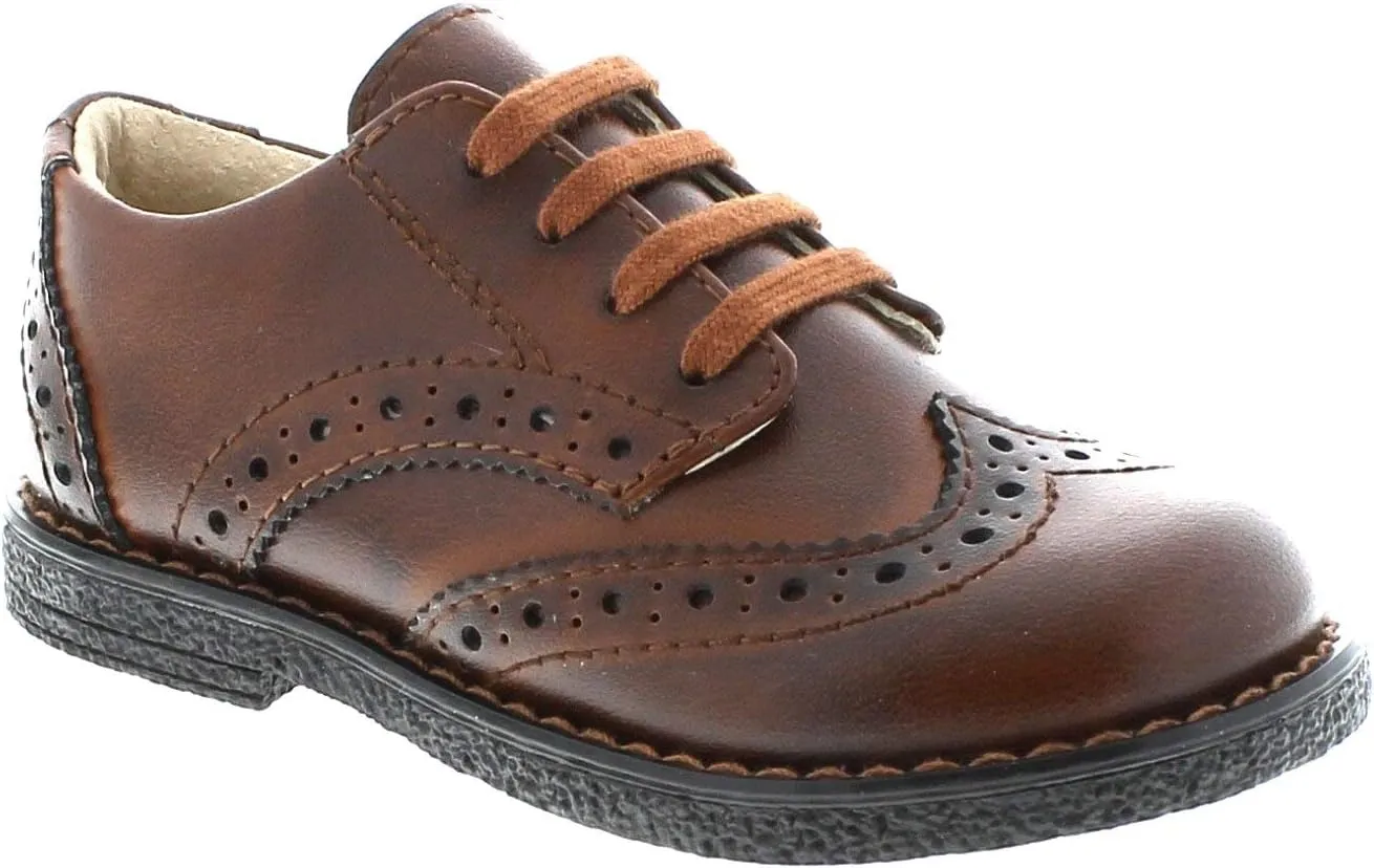 FOOTMATES Logan Lace-Up Leather Saddle Oxford Brogue Toddlers and Boys Dress Shoe with Wide Toe Box, Custom-Fit Insoles - for Toddlers and Little Kids, Ages 1-8
