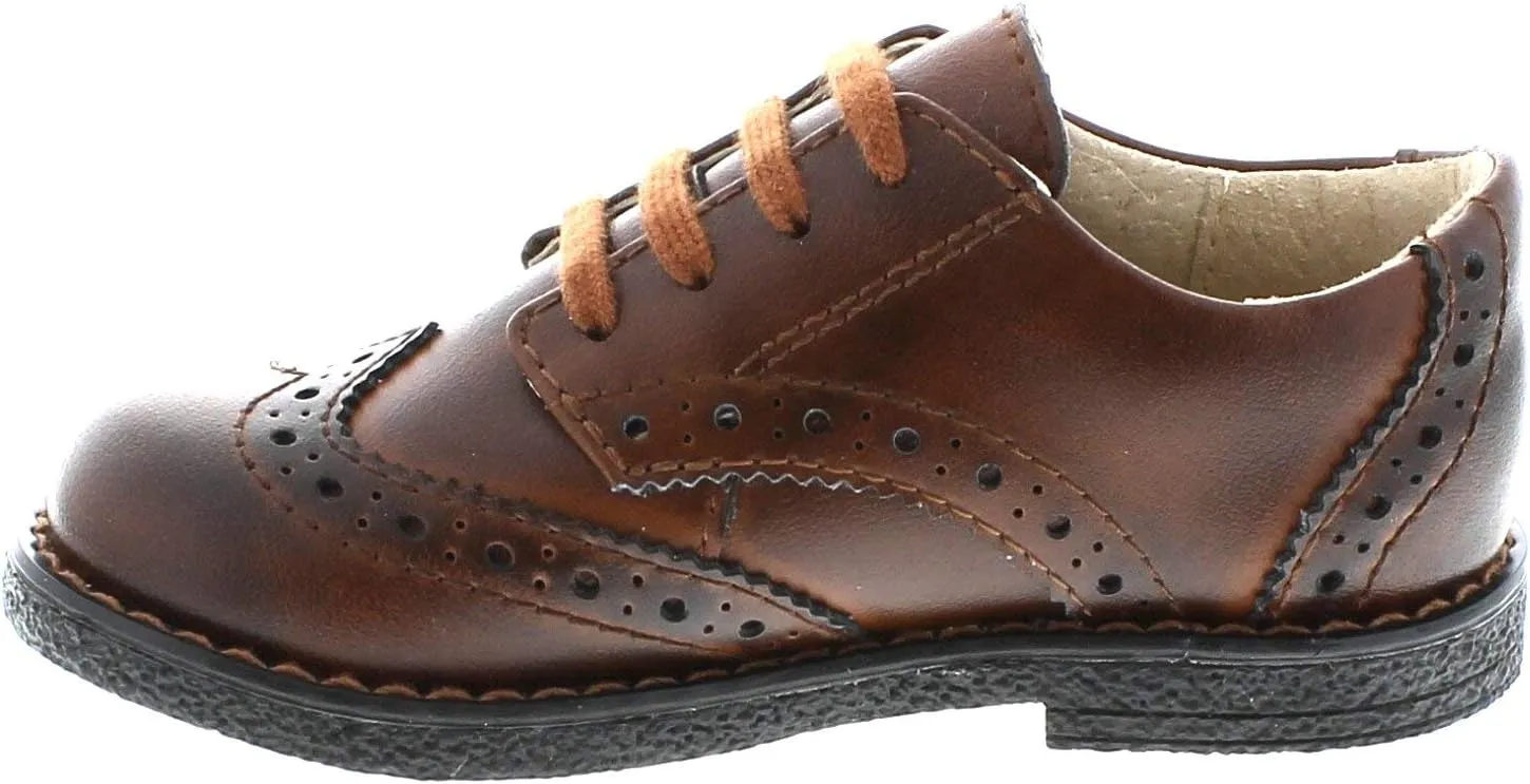 FOOTMATES Logan Lace-Up Leather Saddle Oxford Brogue Toddlers and Boys Dress Shoe with Wide Toe Box, Custom-Fit Insoles - for Toddlers and Little Kids, Ages 1-8