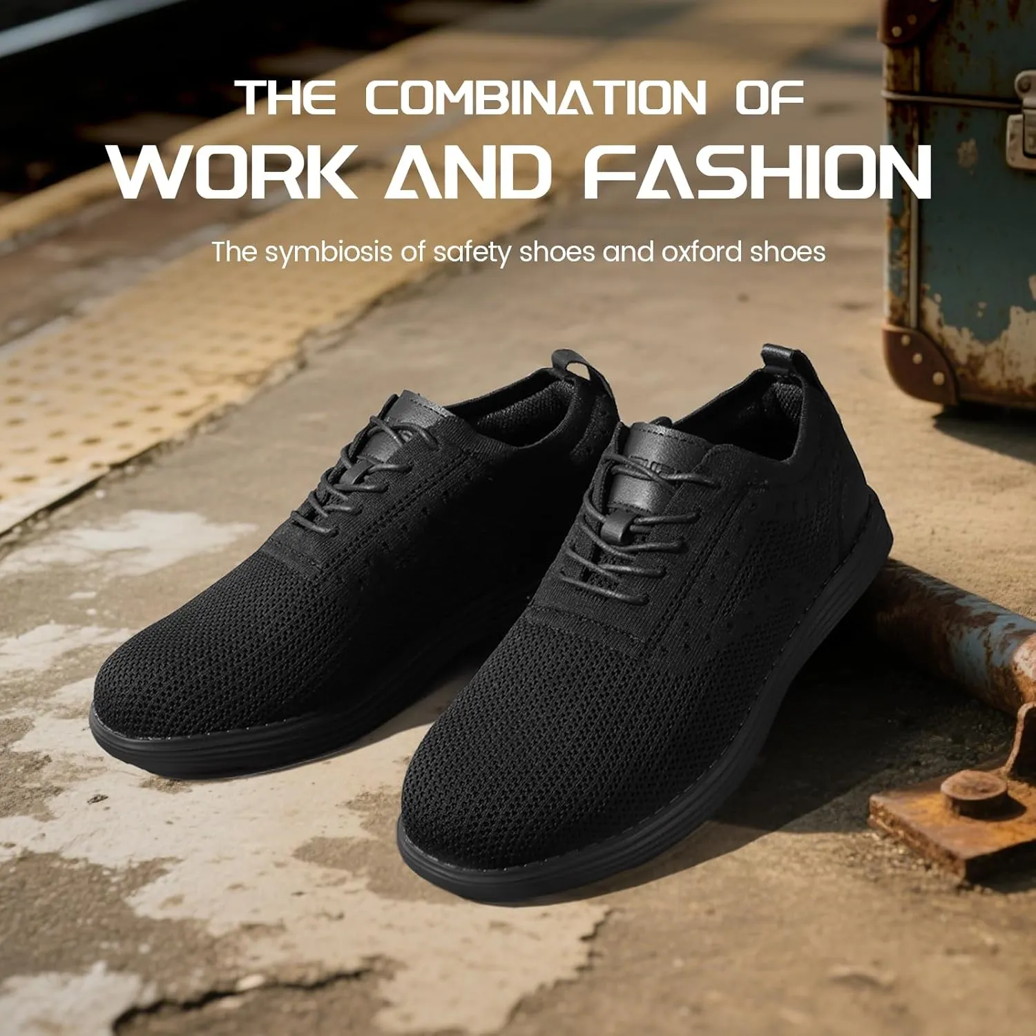 Furuian Steel Toe Shoes for Men Safety Shoes for Men Casual Dress Work Sneakers Lightweight Steel Toe Work Sneakers Comfortable Safety Tennis Oxfords