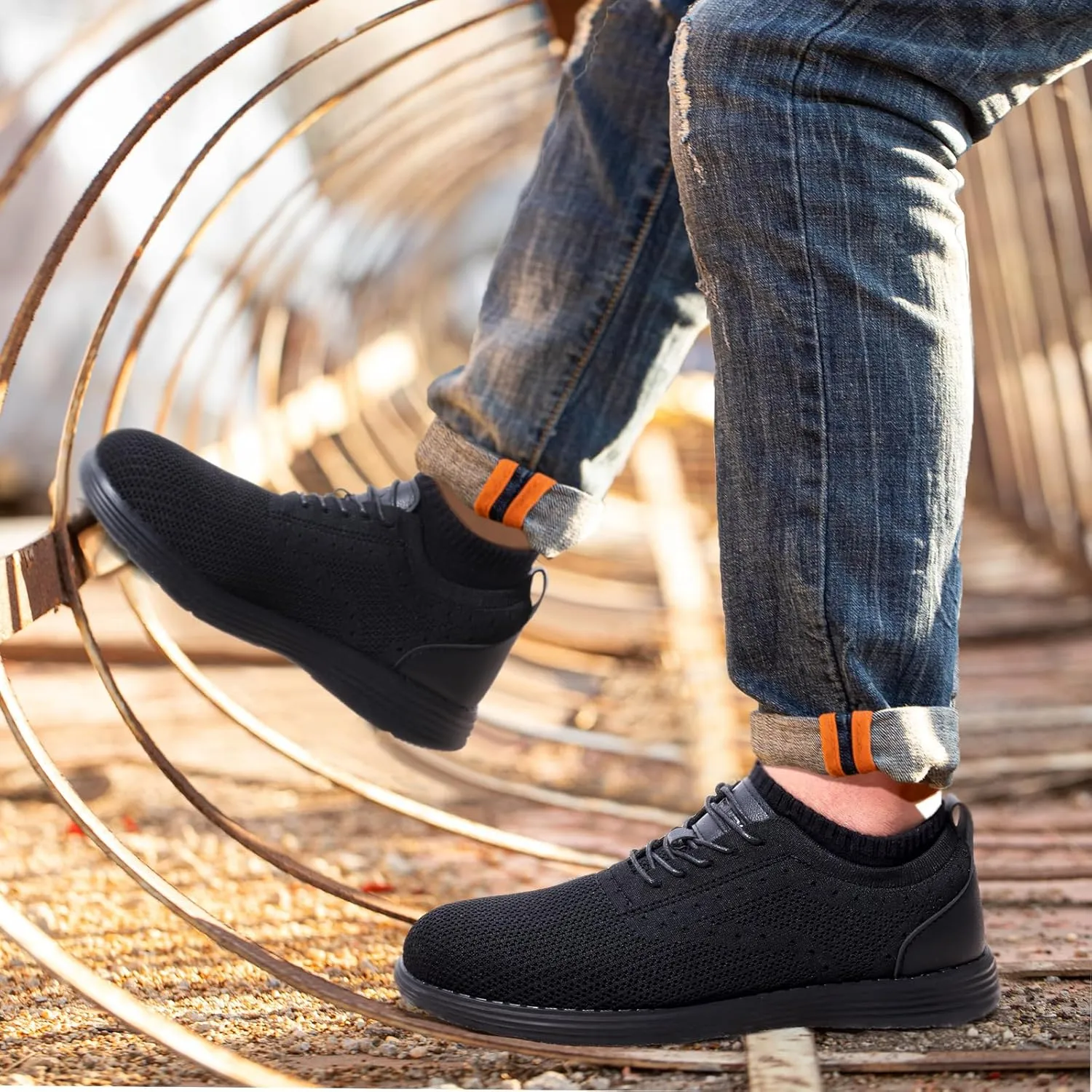 Furuian Steel Toe Shoes for Men Safety Shoes for Men Casual Dress Work Sneakers Lightweight Steel Toe Work Sneakers Comfortable Safety Tennis Oxfords
