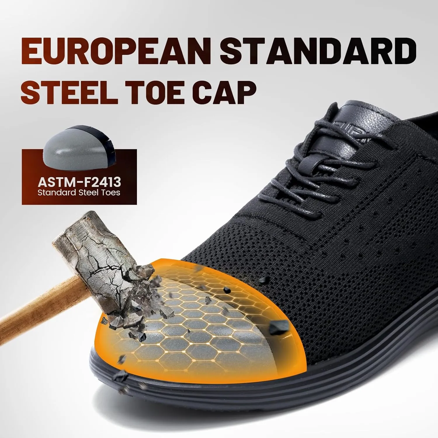 Furuian Steel Toe Shoes for Men Safety Shoes for Men Casual Dress Work Sneakers Lightweight Steel Toe Work Sneakers Comfortable Safety Tennis Oxfords