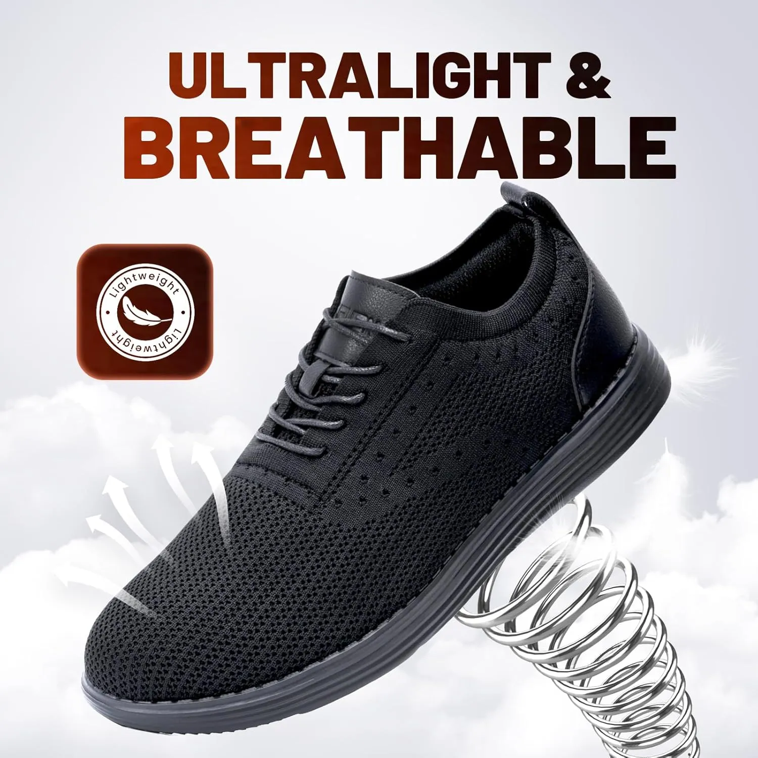 Furuian Steel Toe Shoes for Men Safety Shoes for Men Casual Dress Work Sneakers Lightweight Steel Toe Work Sneakers Comfortable Safety Tennis Oxfords