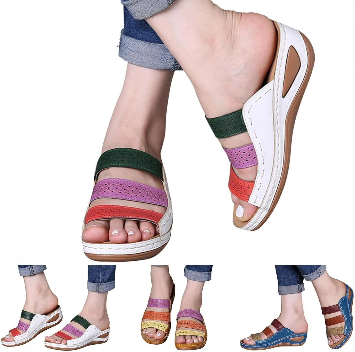 Gibobby Sandals for Women Wedge Sandals with Arch Support Summer Platform Bohemia Flip Flops Flat Shoes Casual Thong Sandals