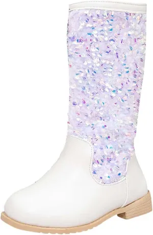Girls Cowgirl Boots Mid Calf Square Toe Western Boot for Kids Sparkly Glitter Cowboy Boots Toddler Girls Party Shoes