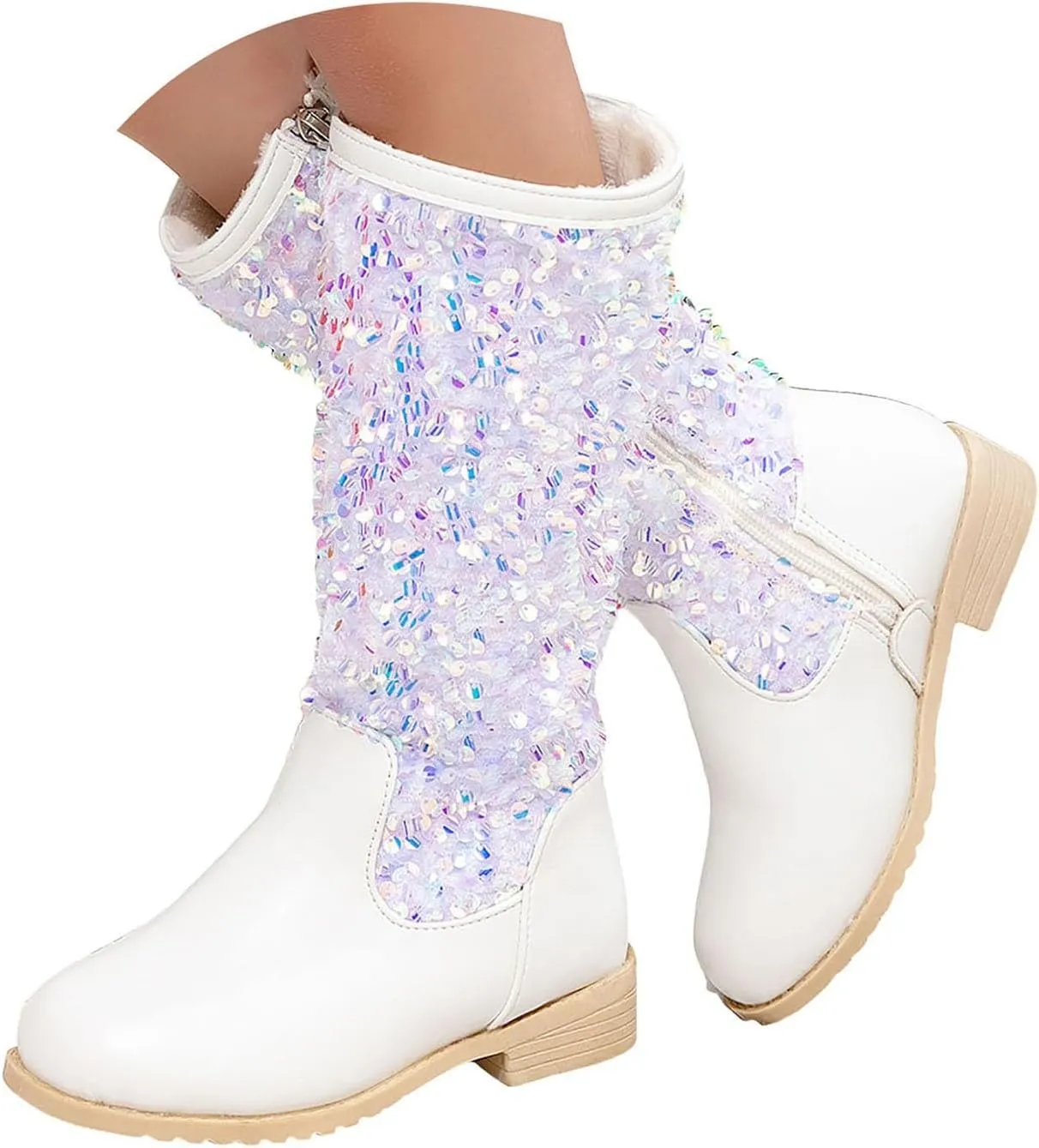 Girls Cowgirl Boots Mid Calf Square Toe Western Boot for Kids Sparkly Glitter Cowboy Boots Toddler Girls Party Shoes