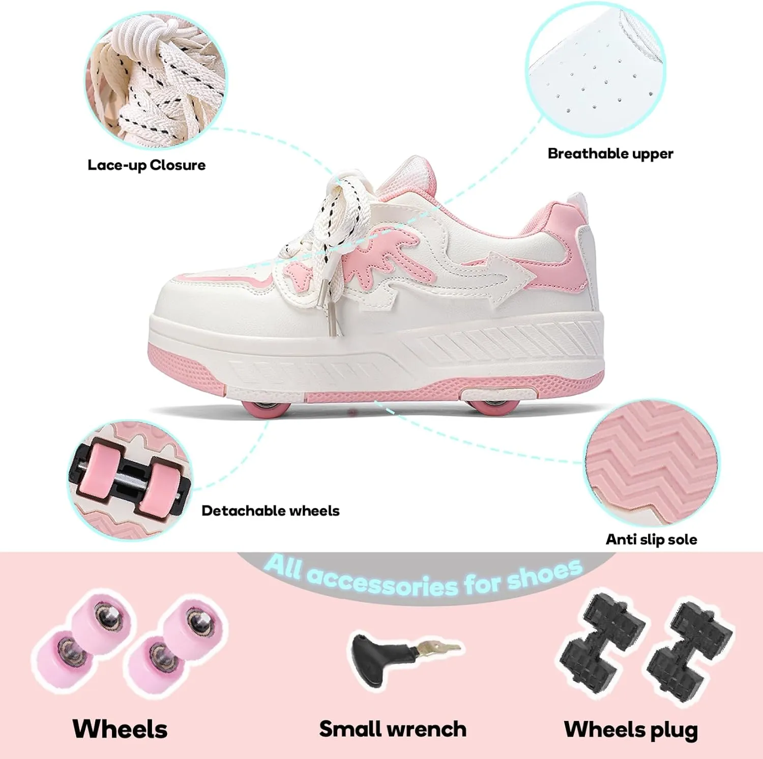 HHSTS Roller Skate Shoes for Kids Boys Girls Upgraded Fashion Sneakers with Detachable 4-Wheels for Kid Sport Shoes Christmas Birthday Gifts