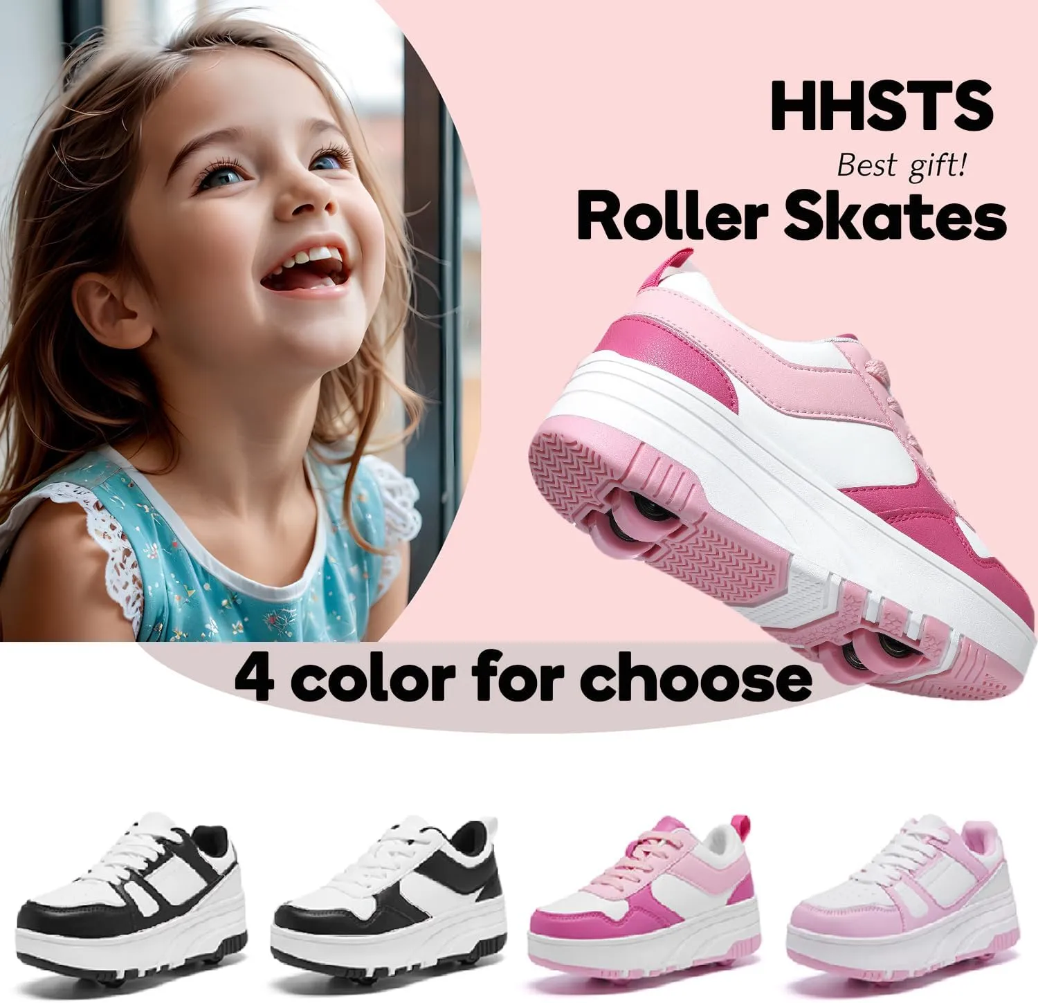 HHSTS Roller Skate Shoes for Kids Boys Girls Upgraded Fashion Sneakers with Detachable 4-Wheels for Kid Sport Shoes Christmas Birthday Gifts