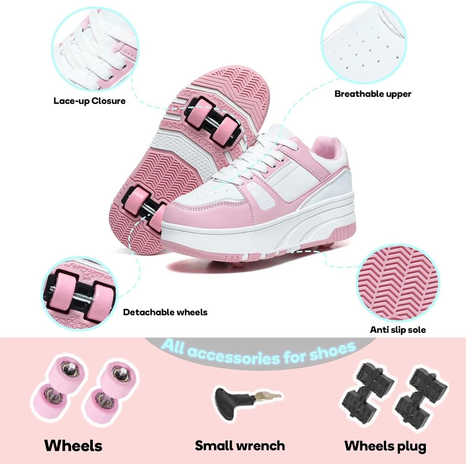 HHSTS Roller Skate Shoes for Kids Boys Girls Upgraded Fashion Sneakers with Detachable 4-Wheels for Kid Sport Shoes Christmas Birthday Gifts