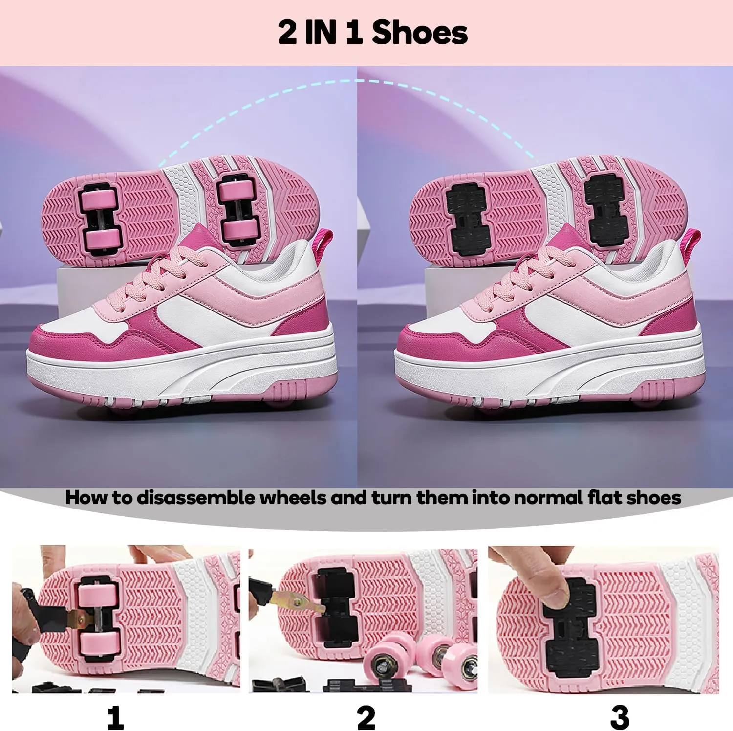 HHSTS Roller Skate Shoes for Kids Boys Girls Upgraded Fashion Sneakers with Detachable 4-Wheels for Kid Sport Shoes Christmas Birthday Gifts