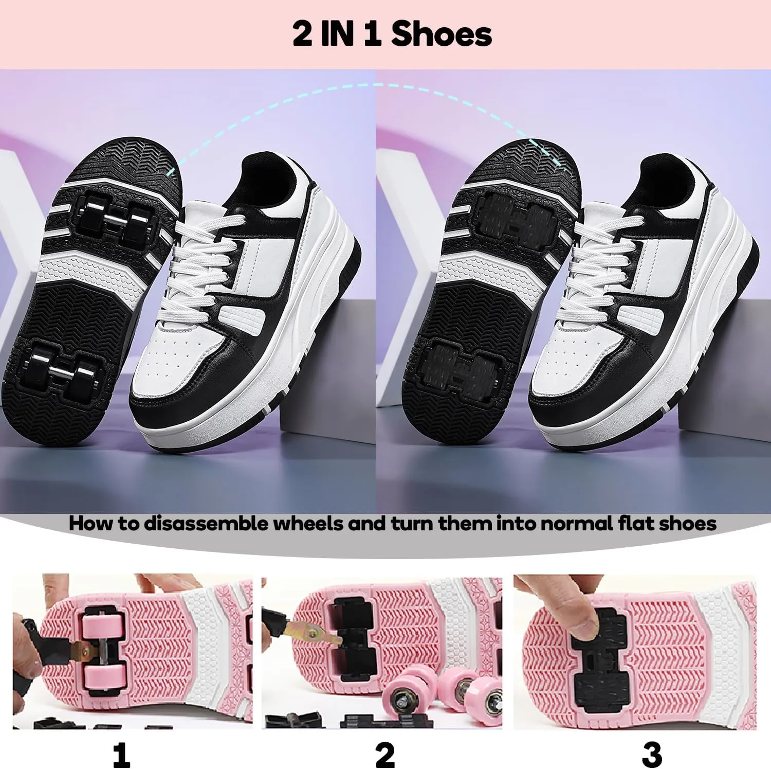 HHSTS Roller Skate Shoes for Kids Boys Girls Upgraded Fashion Sneakers with Detachable 4-Wheels for Kid Sport Shoes Christmas Birthday Gifts