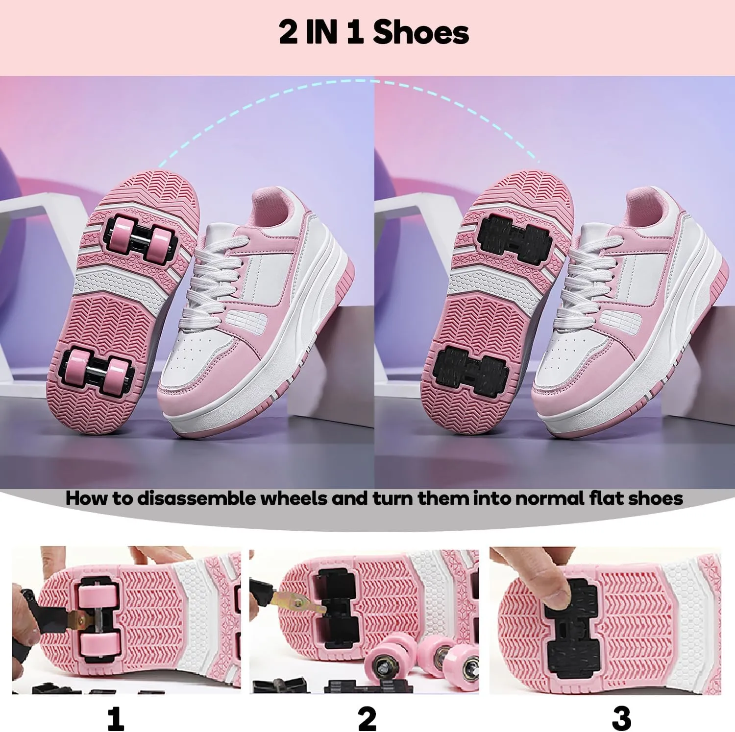 HHSTS Roller Skate Shoes for Kids Boys Girls Upgraded Fashion Sneakers with Detachable 4-Wheels for Kid Sport Shoes Christmas Birthday Gifts