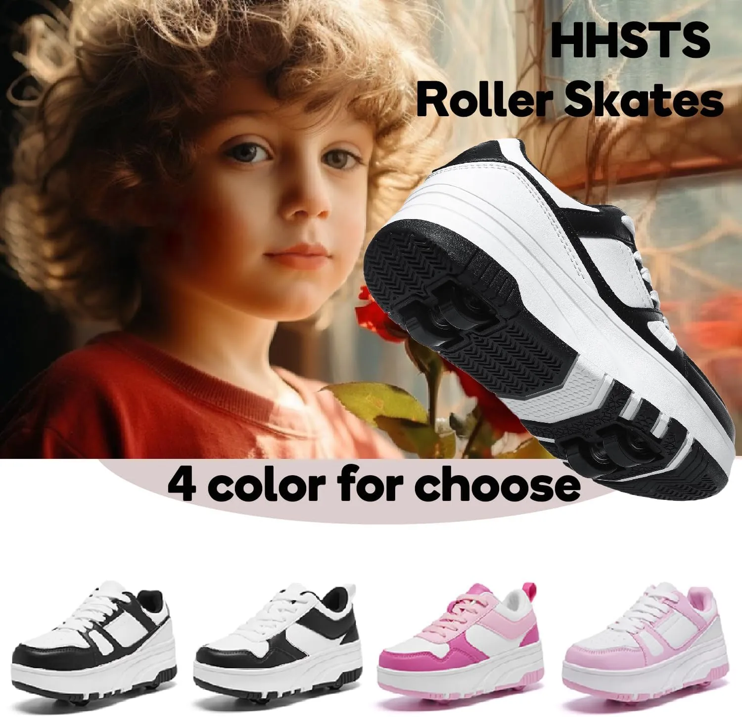 HHSTS Roller Skate Shoes for Kids Boys Girls Upgraded Fashion Sneakers with Detachable 4-Wheels for Kid Sport Shoes Christmas Birthday Gifts