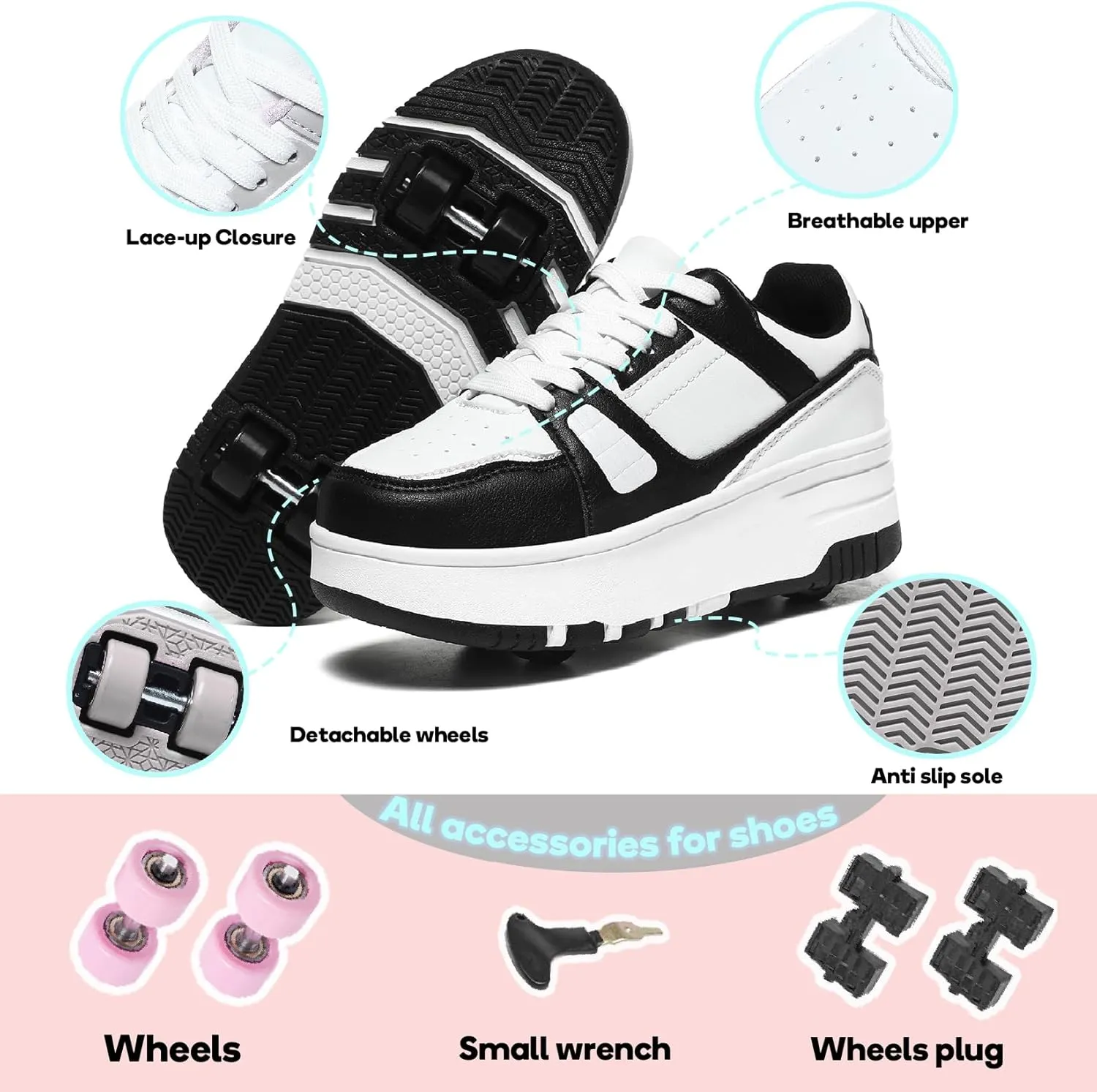 HHSTS Roller Skate Shoes for Kids Boys Girls Upgraded Fashion Sneakers with Detachable 4-Wheels for Kid Sport Shoes Christmas Birthday Gifts
