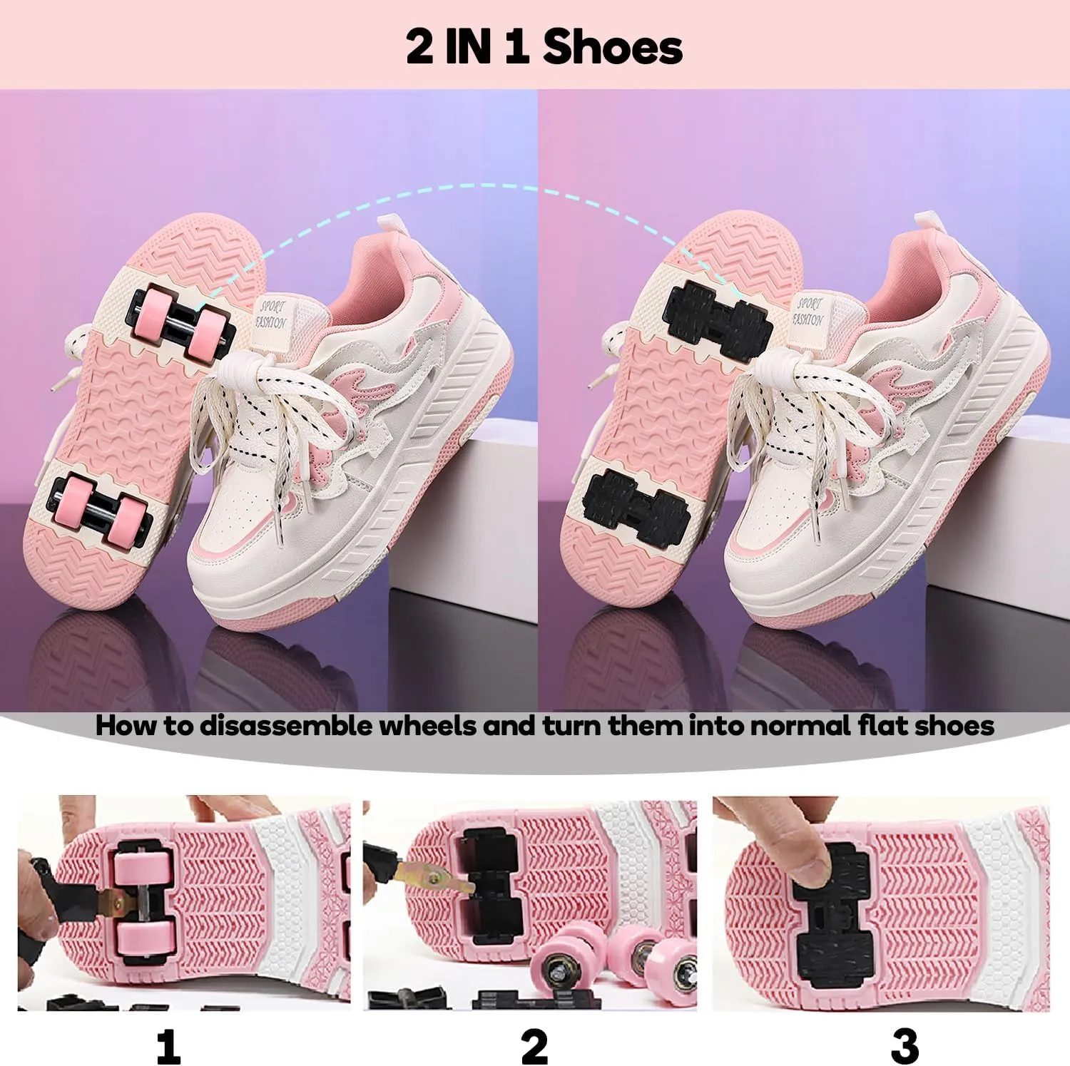 HHSTS Roller Skate Shoes for Kids Boys Girls Upgraded Fashion Sneakers with Detachable 4-Wheels for Kid Sport Shoes Christmas Birthday Gifts