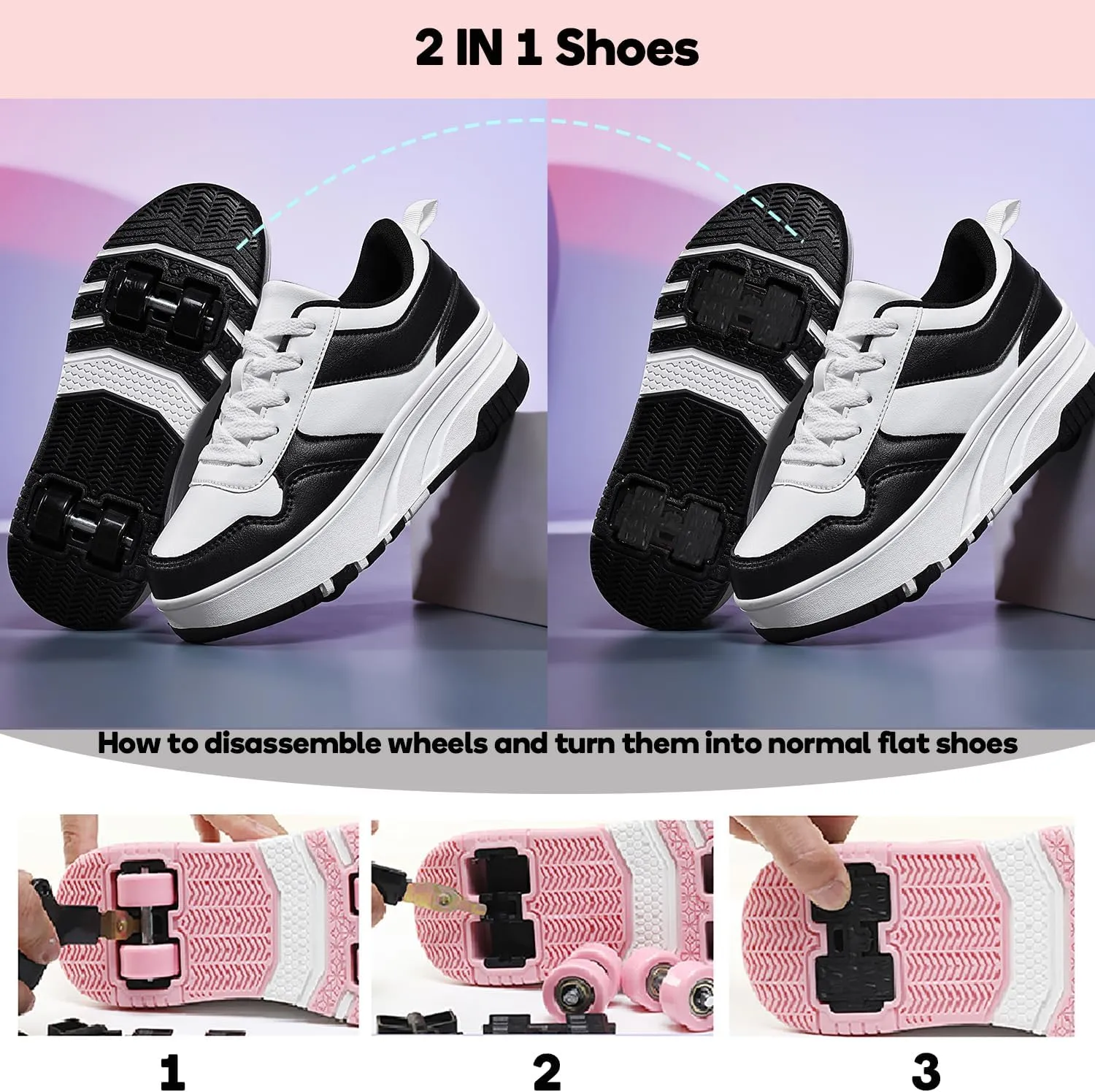 HHSTS Roller Skate Shoes for Kids Boys Girls Upgraded Fashion Sneakers with Detachable 4-Wheels for Kid Sport Shoes Christmas Birthday Gifts