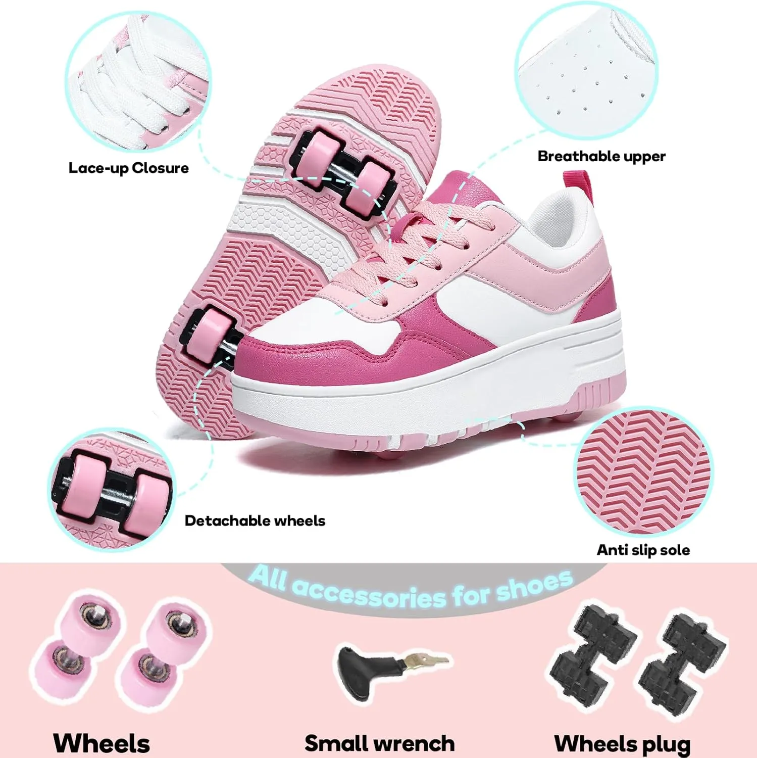 HHSTS Roller Skate Shoes for Kids Boys Girls Upgraded Fashion Sneakers with Detachable 4-Wheels for Kid Sport Shoes Christmas Birthday Gifts