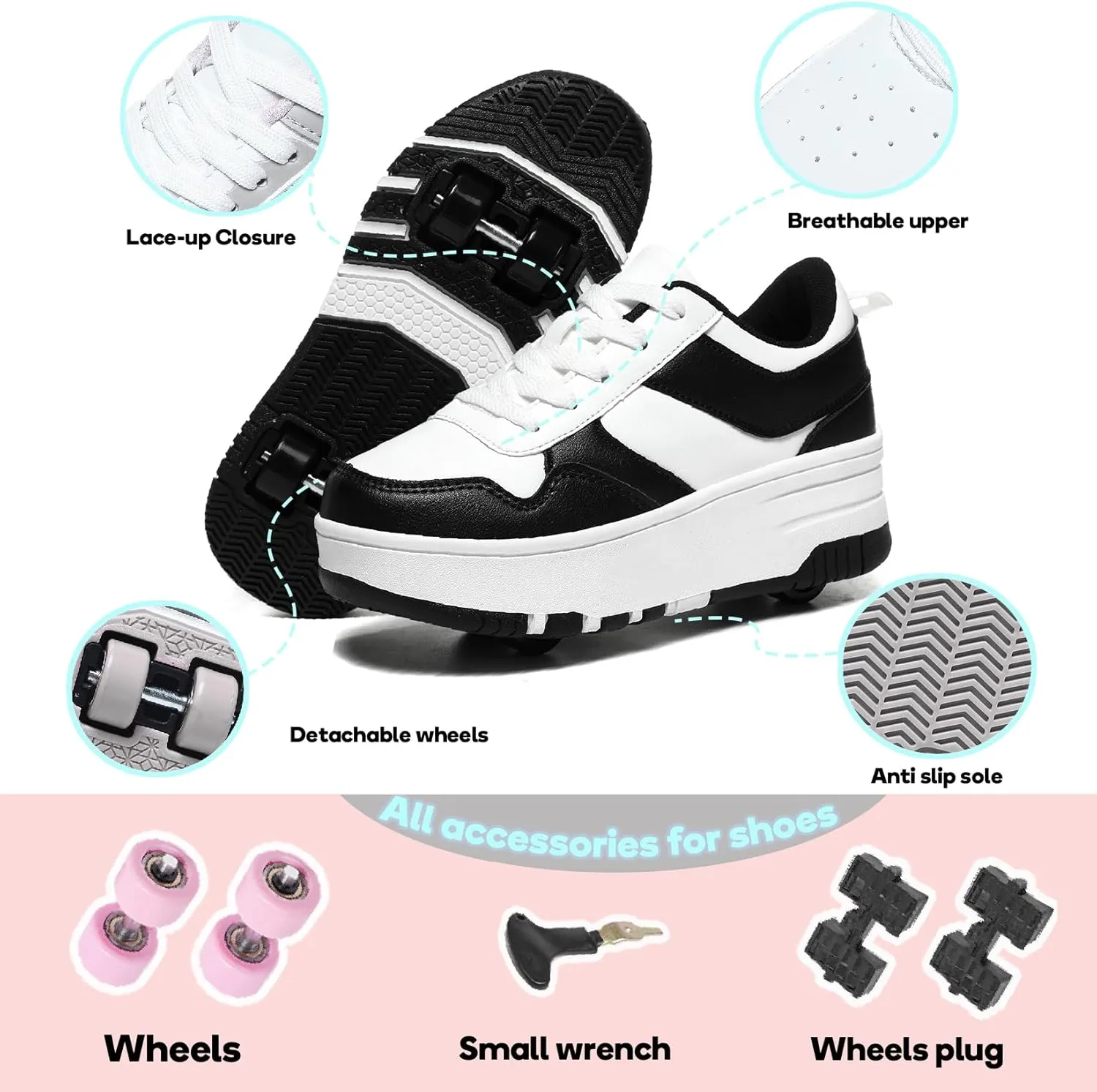 HHSTS Roller Skate Shoes for Kids Boys Girls Upgraded Fashion Sneakers with Detachable 4-Wheels for Kid Sport Shoes Christmas Birthday Gifts