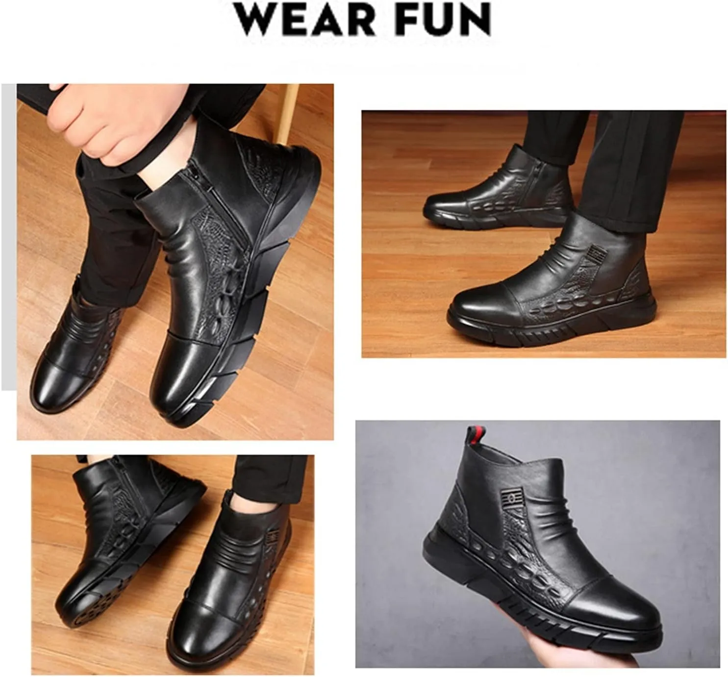 High Rise Hiking Boots, Mens Winter Warm Boots, Casual Leather Ankle Footwear, Classic Work Outdoor Hiking Shose, Comfortable Waterproof Anti-Slip, for Birthday,Father' s Day