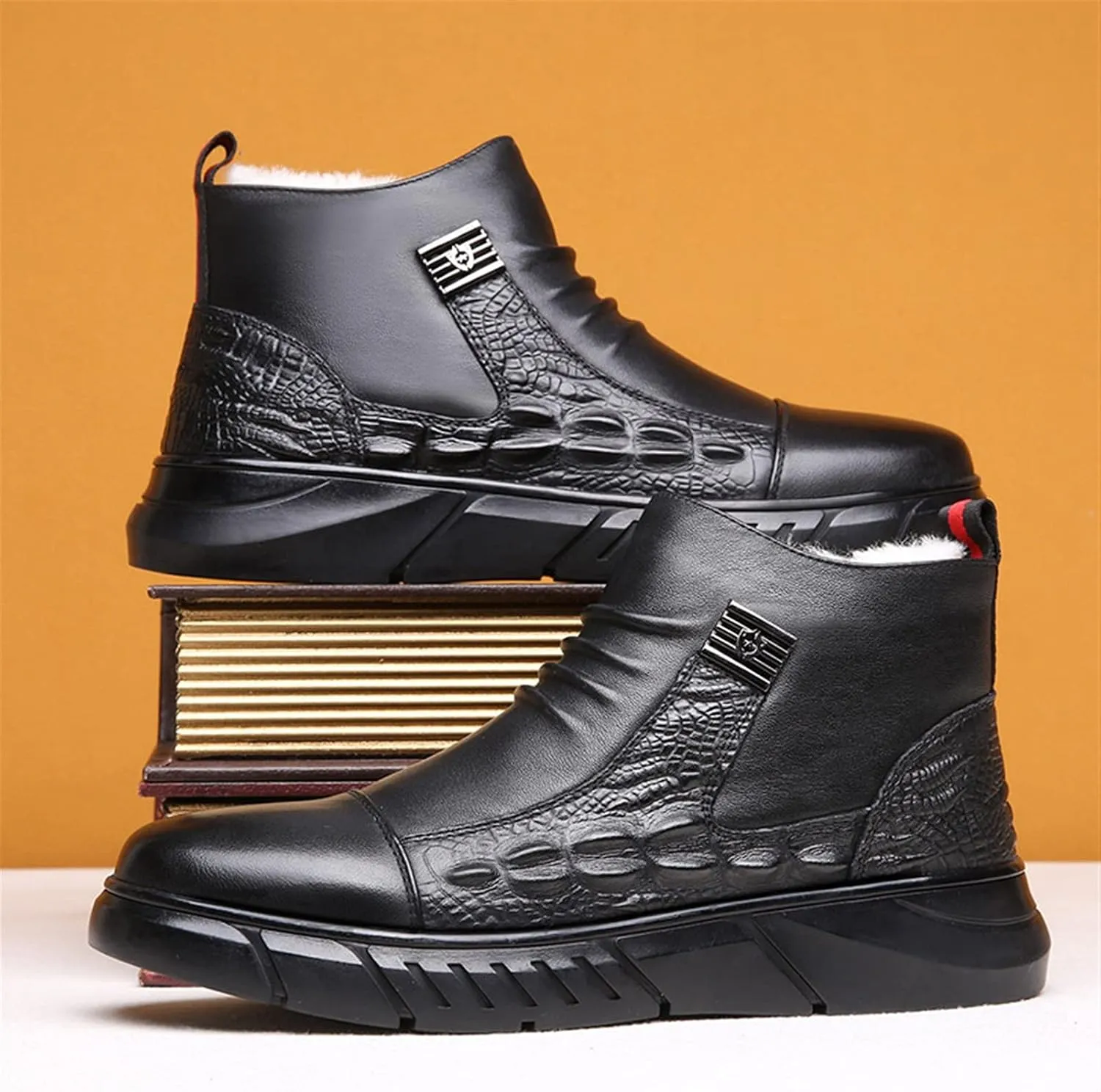 High Rise Hiking Boots, Mens Winter Warm Boots, Casual Leather Ankle Footwear, Classic Work Outdoor Hiking Shose, Comfortable Waterproof Anti-Slip, for Birthday,Father' s Day