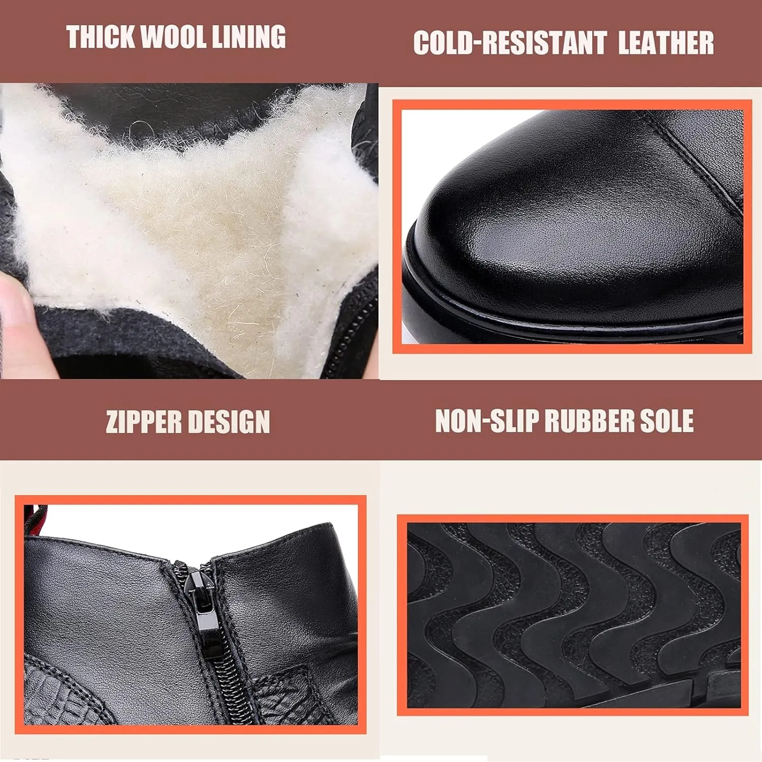High Rise Hiking Boots, Mens Winter Warm Boots, Casual Leather Ankle Footwear, Classic Work Outdoor Hiking Shose, Comfortable Waterproof Anti-Slip, for Birthday,Father' s Day