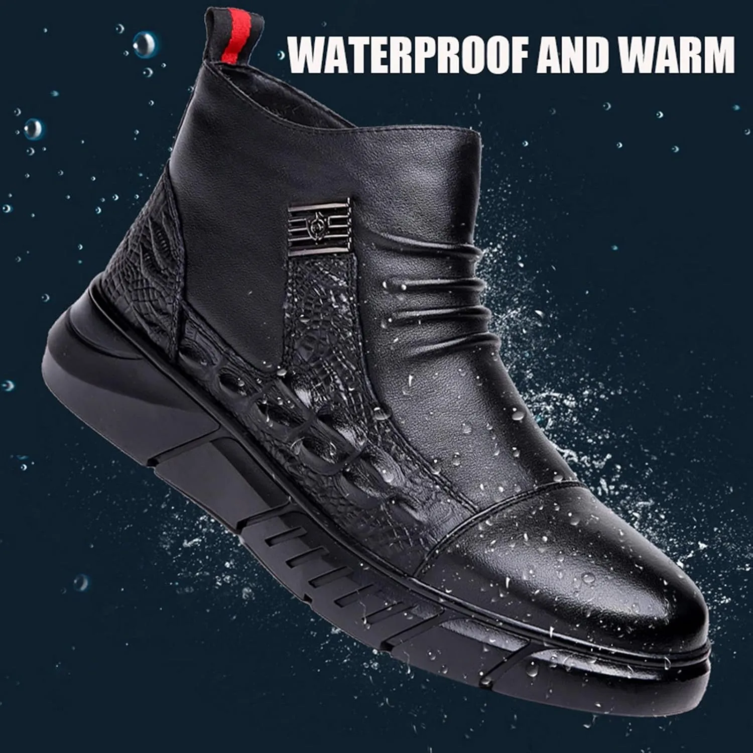 High Rise Hiking Boots, Mens Winter Warm Boots, Casual Leather Ankle Footwear, Classic Work Outdoor Hiking Shose, Comfortable Waterproof Anti-Slip, for Birthday,Father' s Day