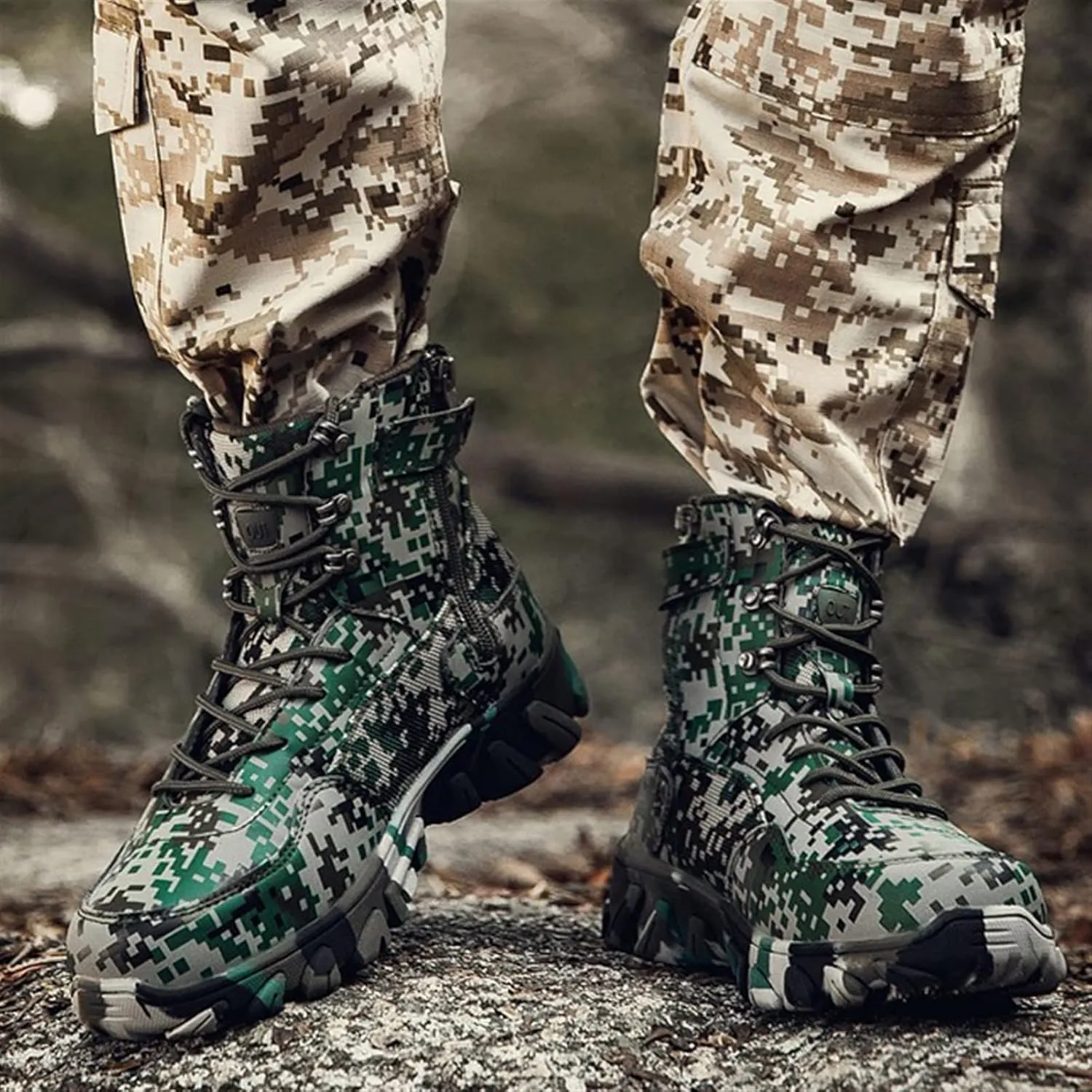 High Rise Hiking Boots, Outdoor Tactical Military Boots, Combat Lace Up All Terrain Shoes,High- top Camo Breathable Trekking Desert Footwear, for Hiking,Hunting,Working,Walking